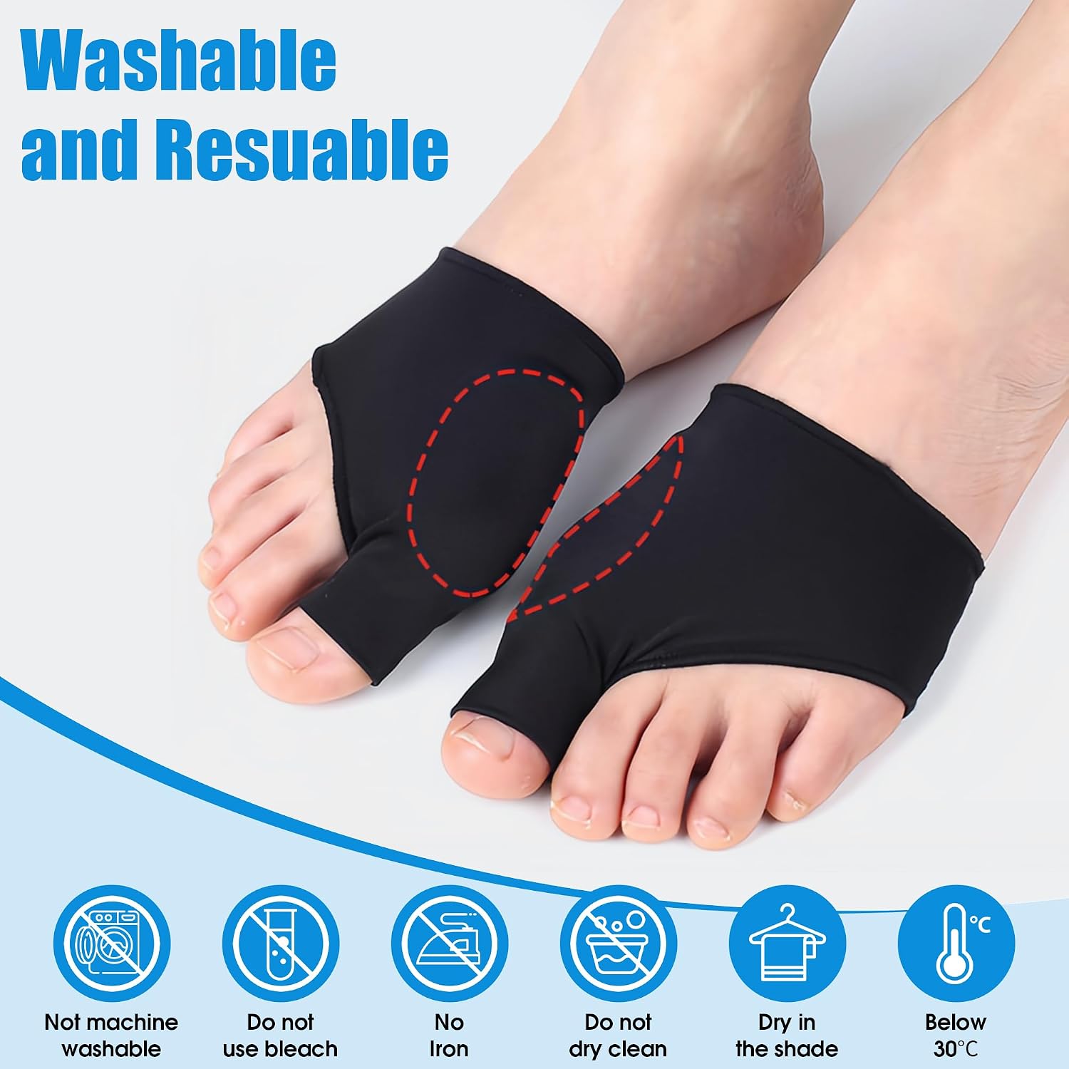 Detalle de EASICUTI Bunion Corrector Relief Sleeve (2 pairs) – gel cushion pads for hallux valgus protection