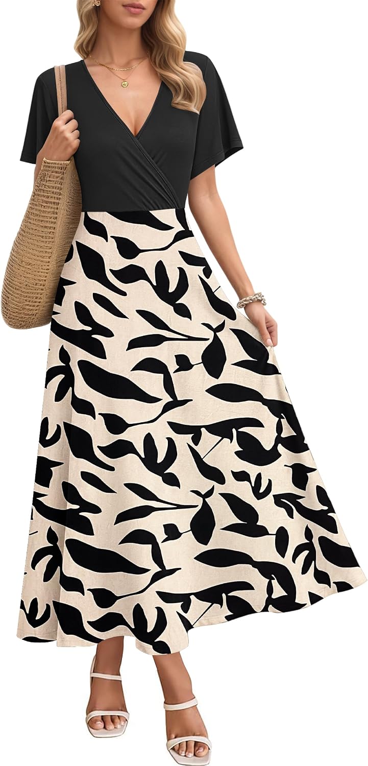 Thumbnail 6 de AUSELILY Maxikleid Damen – Sommerliches, lockeres Maxi-Kleid mit V-Ausschnitt und Taschen