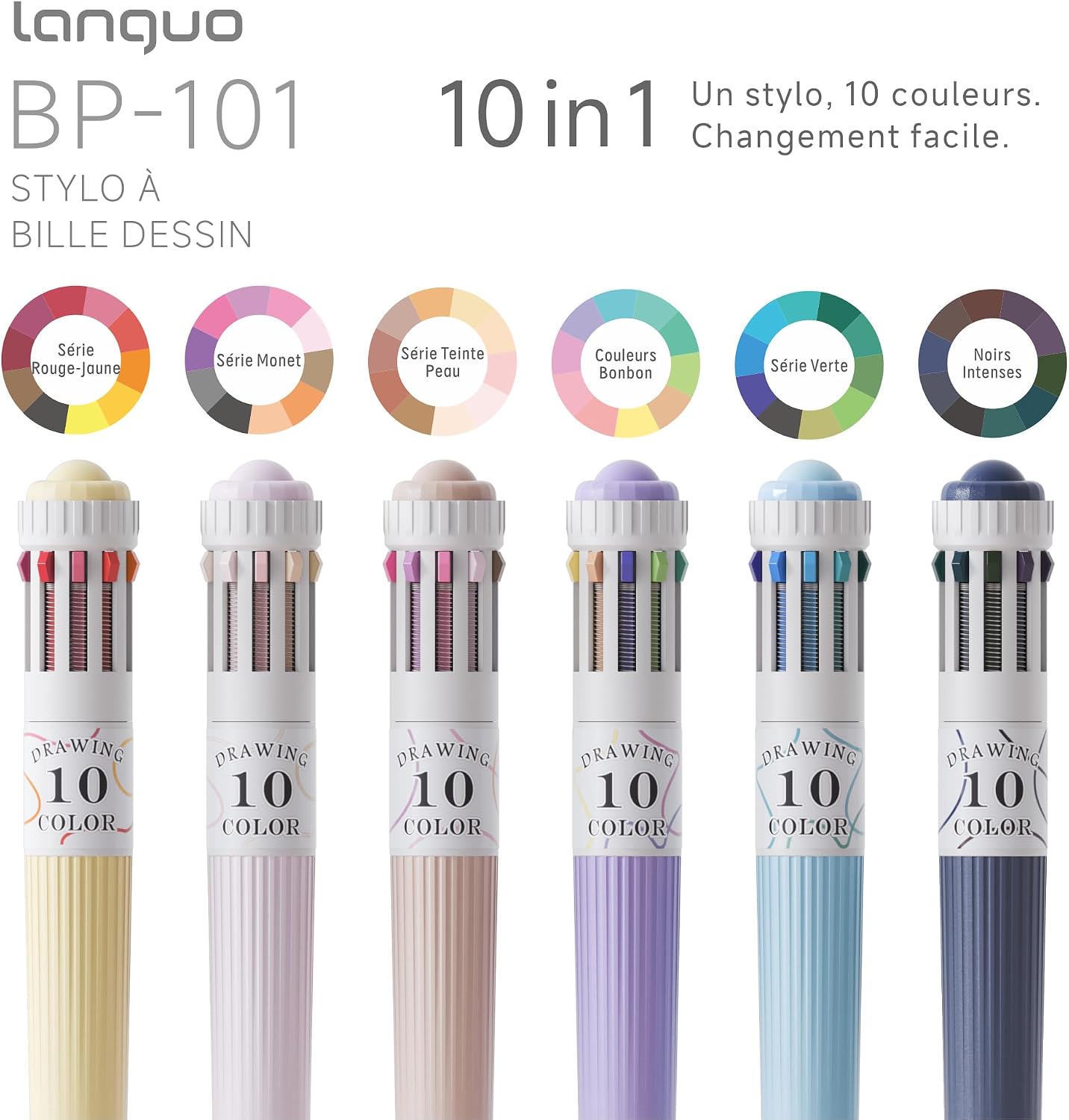 Thumbnail 6 de Languo 60 Colours Multicolour Pen Set (6 x 10-in-1), 0.8mm Retractable Ballpoint Pens for Writing and Drawing