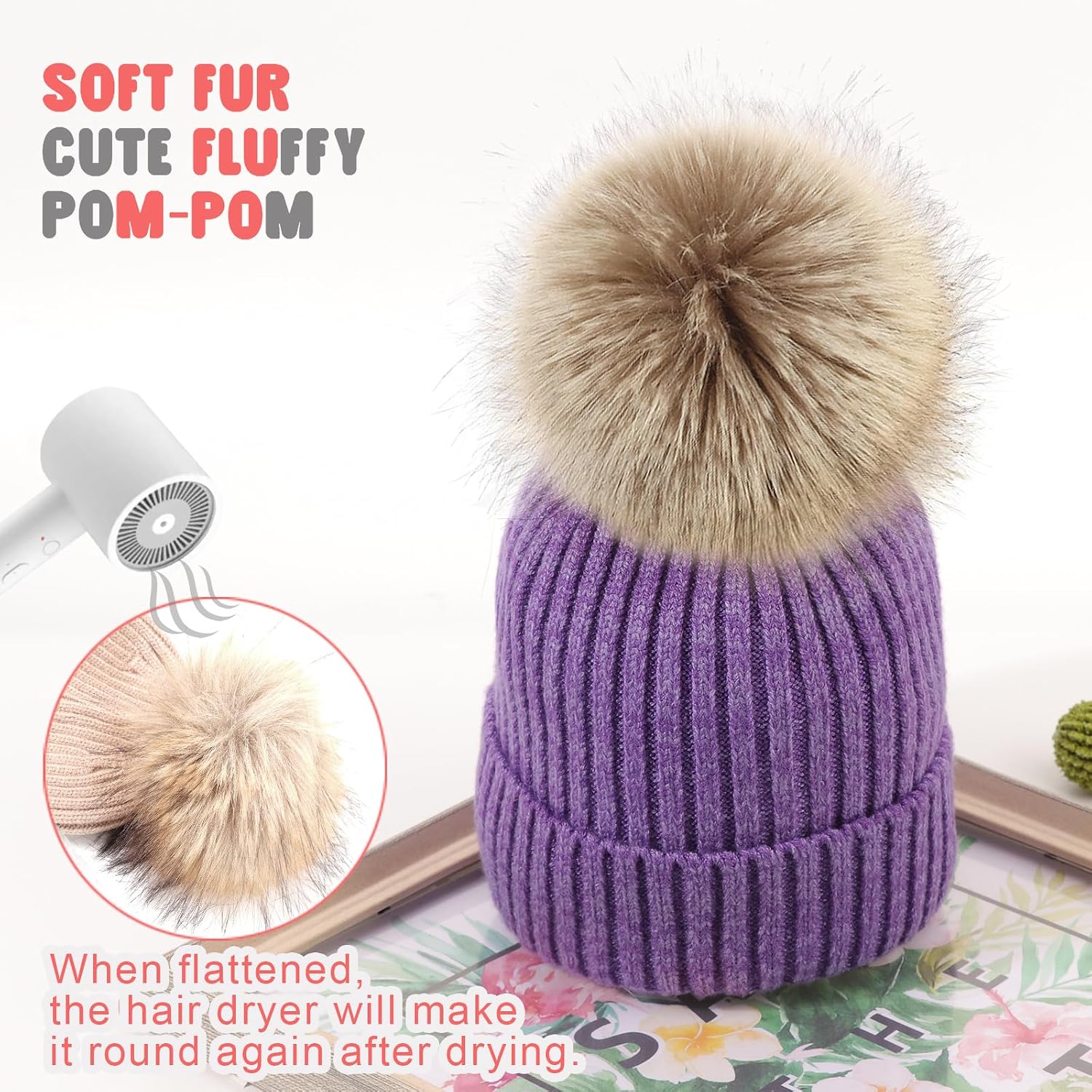 Detalle 2 de DRESHOW Baby- und Kinder-Beanie Wintermütze mit Bommel – weich gestrickt für Jungen & Mädchen