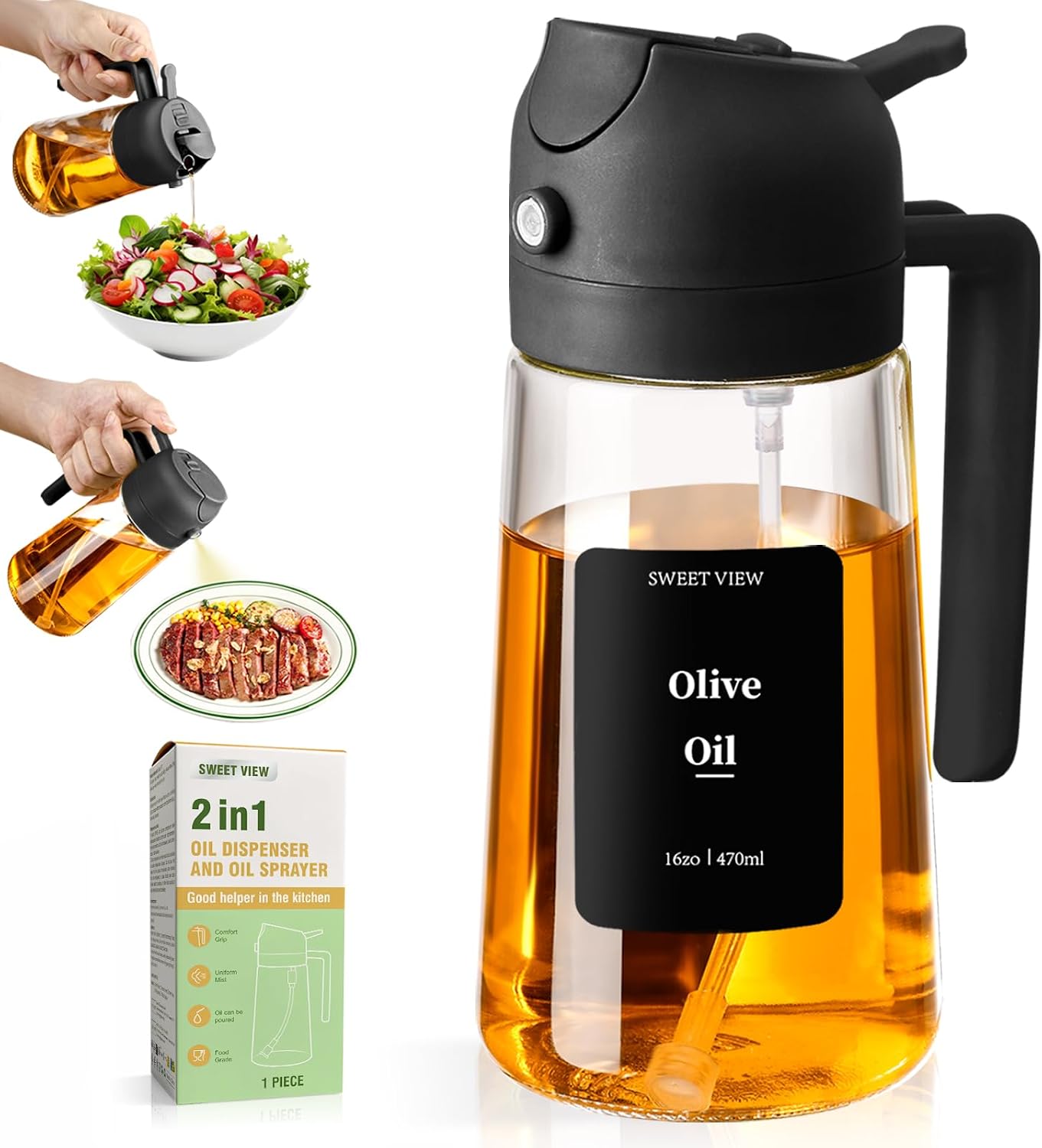 Detalle de SWEET VIEW 2-in-1 oliedispenser en oliesproeier, 470 ml, zwart
