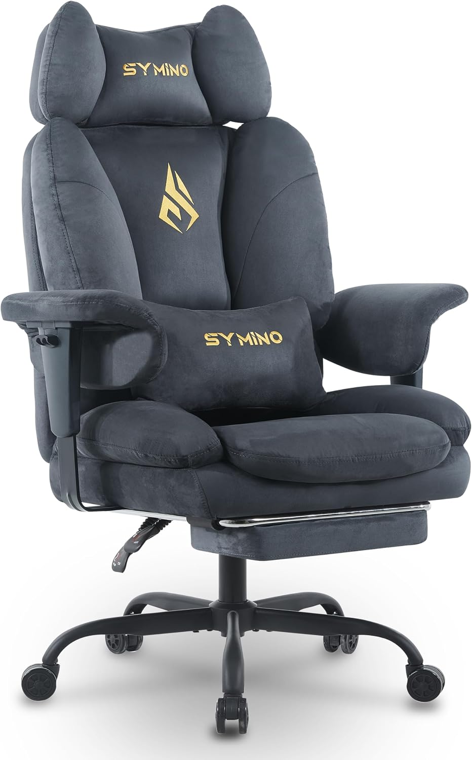 Detalle de Symino SFD-01-GREY gamingstoel met voetensteun, imitatiesuède en verstelbare hoogte