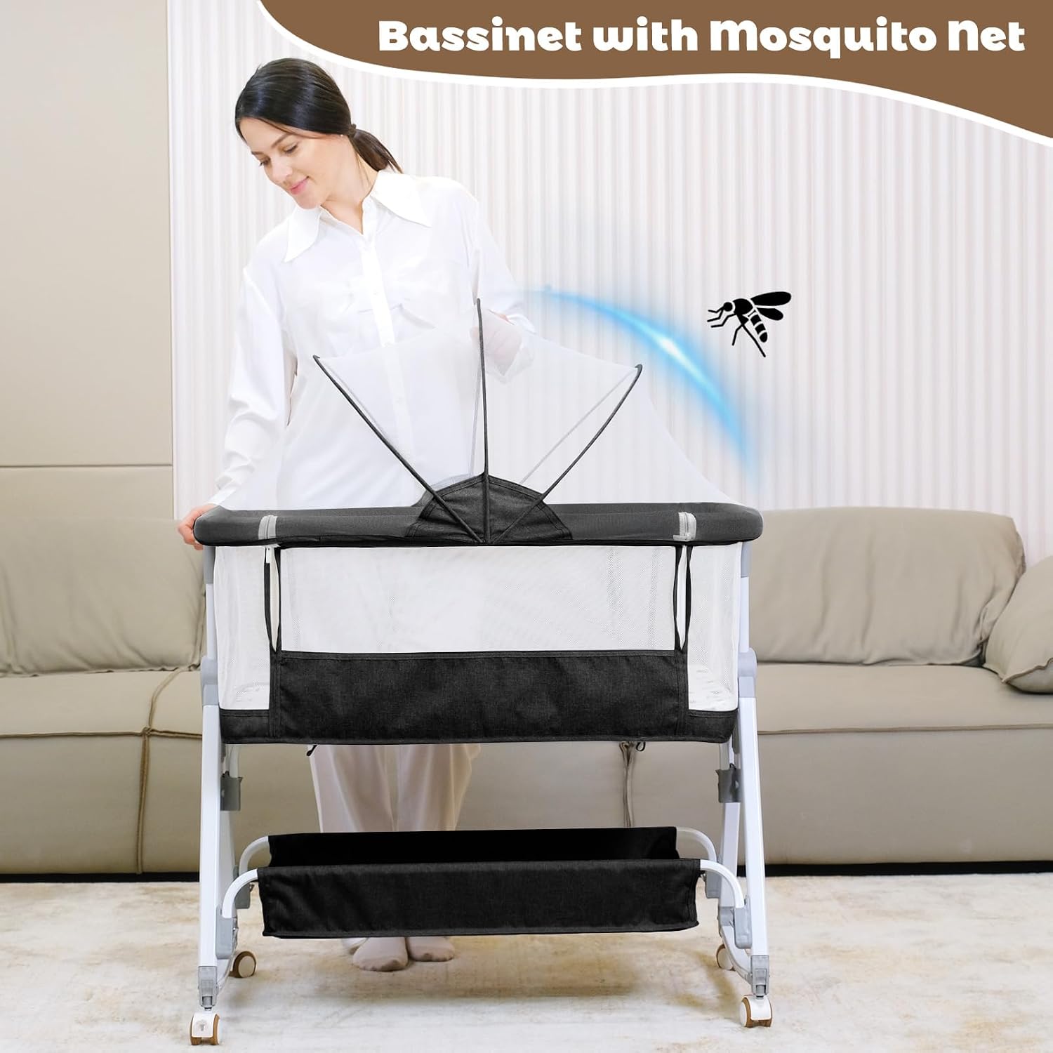 Detalle 1 de Youluzhen YY002 3-in-1 Baby Bassinet with Adjustable Height and Mesh Sides