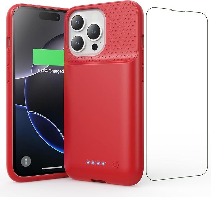 Detalle de Feob Funda Batería para iPhone 16 Pro 🔋 7500mAh, Rojo
