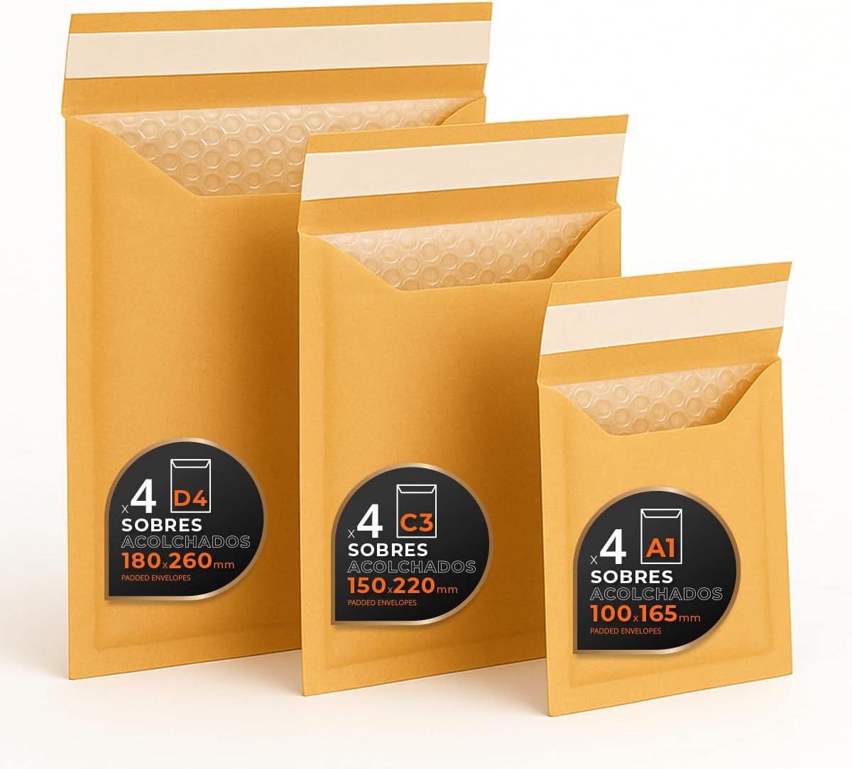 Detalle de OFITURIA EasyPack S vadderade kuvert, 3 storlekar i kraftpapper, 12-pack