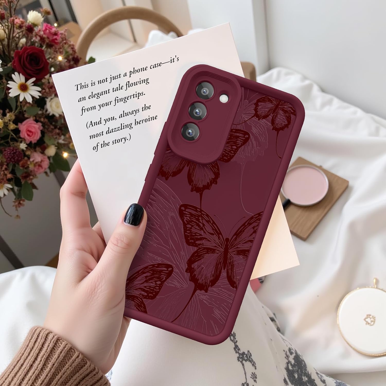 Detalle de FUXICASE Butterfly Silicone Case for Samsung Galaxy S22 5G (Burgundy Red)