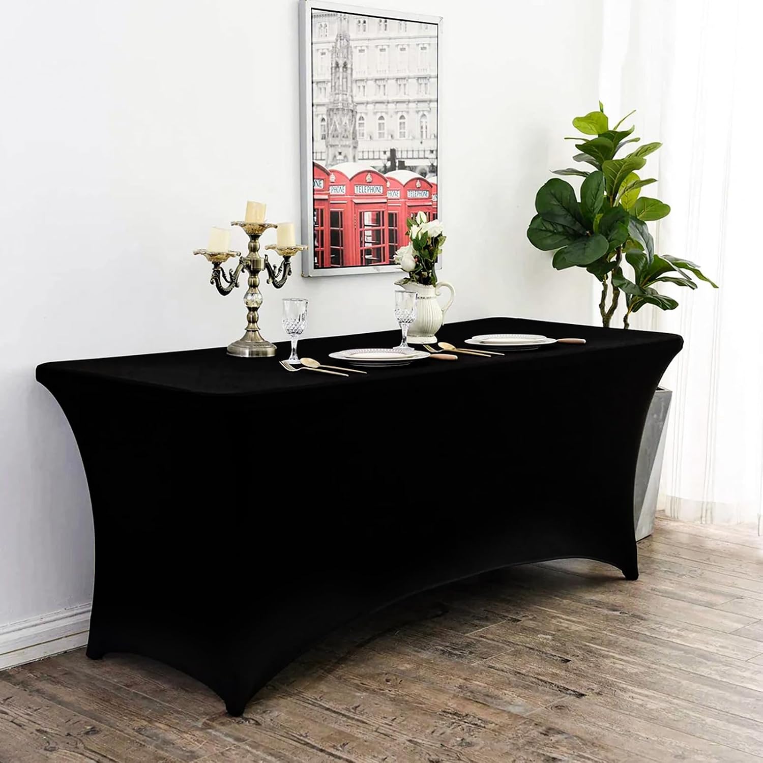 Thumbnail 6 de Fixwal 10 Pack 8Ft Black Spandex Fitted Tablecloths (Rectangle) — Wrinkle-Free Stretch Table Covers