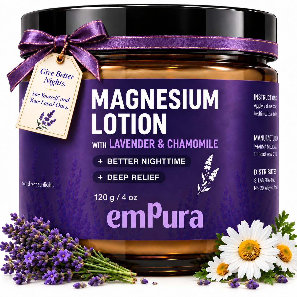 Detalle de EMPURA Magnesium Lotion with Lavender & Chamomile — Fast-Absorbing Muscle Comfort and Nighttime Relief (4oz)