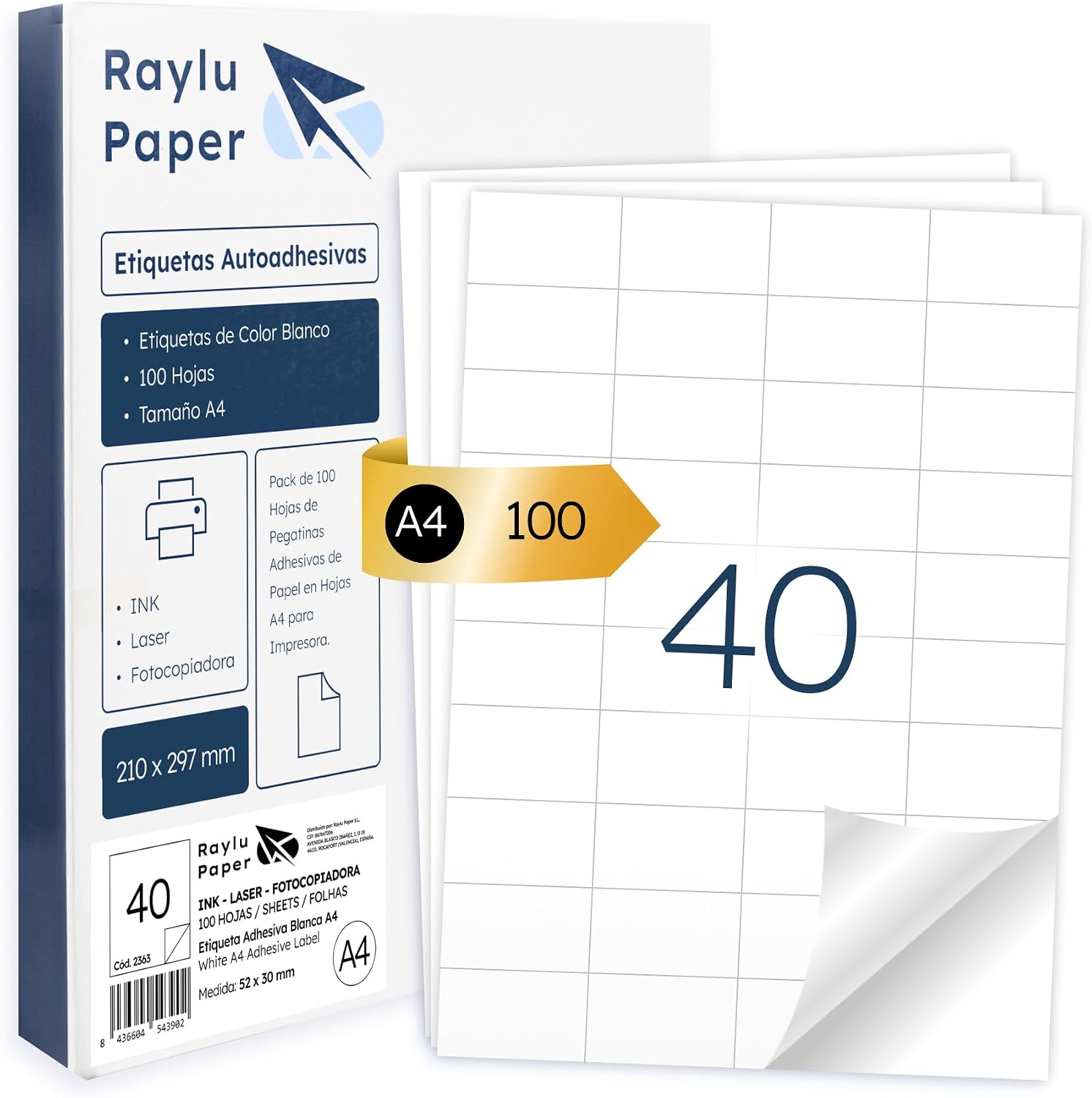 Detalle de RAYLU PAPER självhäftande pappersetiketter 52 x 30 mm för A4-utskrift