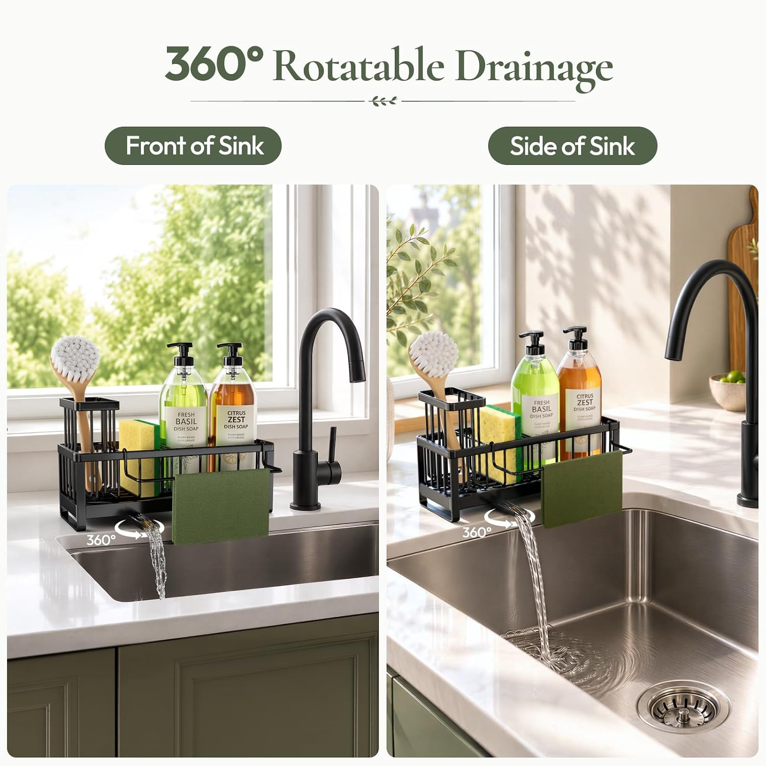 Detalle 2 de HapiRm ZWJ142-B Stainless Steel Sink Caddy with Rotating Drainage