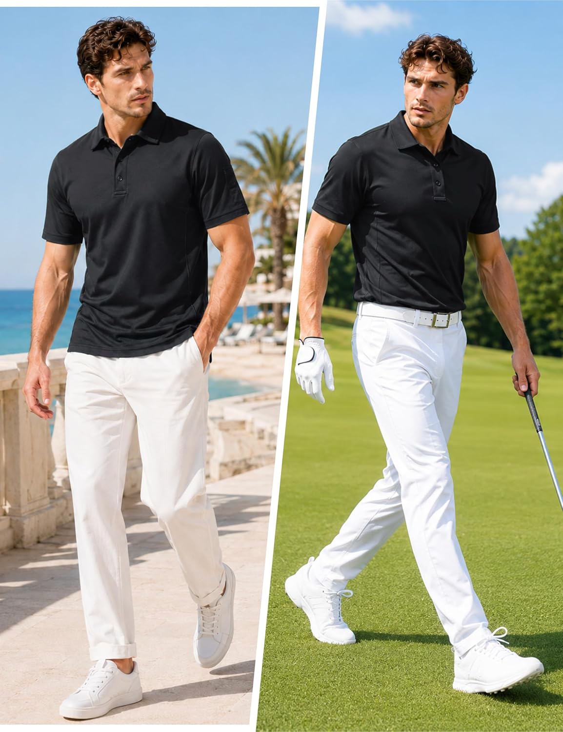 Detalle de TACVASEN Herren Polohemd Kurzarm – Taktisch funktionales Golf-Poloshirt aus atmungsaktivem Piqué