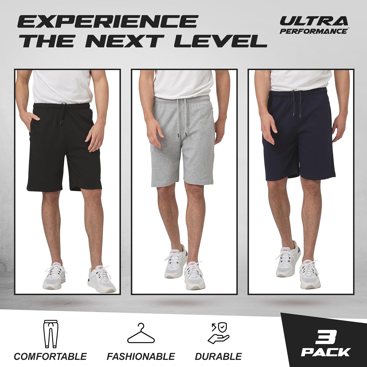 Detalle de Ultra Performance 3 Pack Men’s Shorts (9-inch inseam) with Zipper Pockets, Small–5X