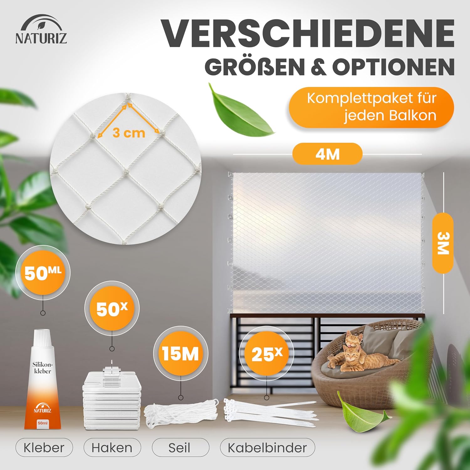Detalle de Naturiz Katzennetz Balkon 3 x 4 m