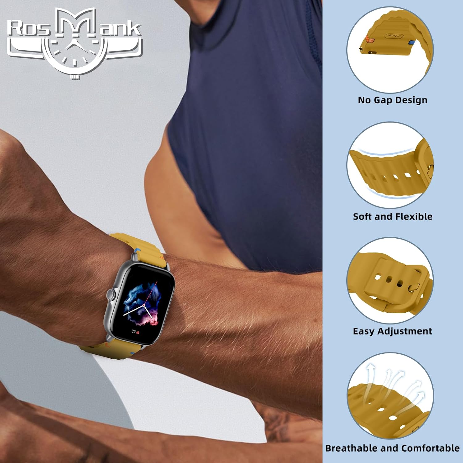 Thumbnail 1 de RosMank 20mm Silicone Watch Band for Amazfit and Garmin Bundles