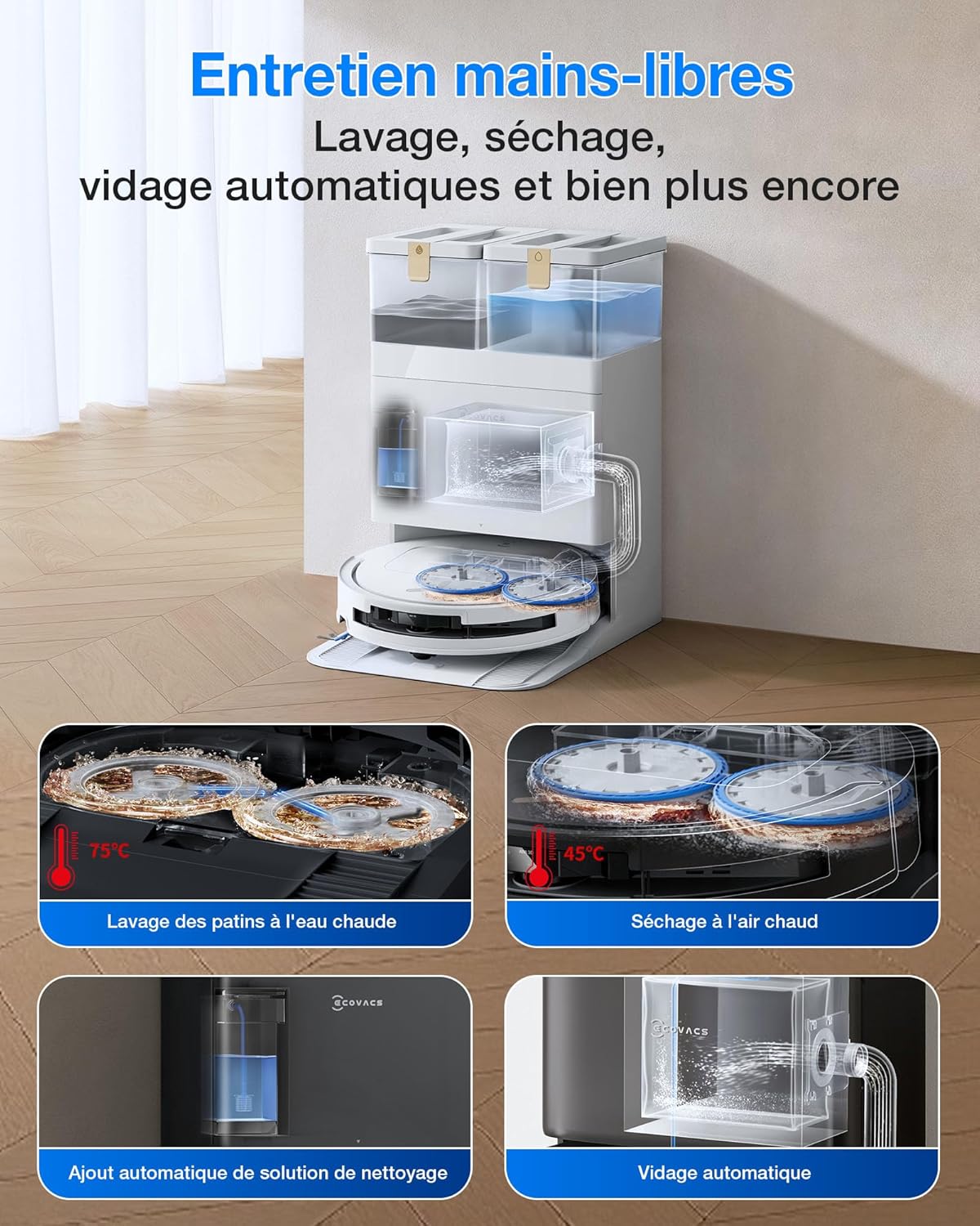 Detalle de ECOVACS DEEBOT T50 Pro Omni Gen3: aspirateur robot, lavage et station tout-en-un