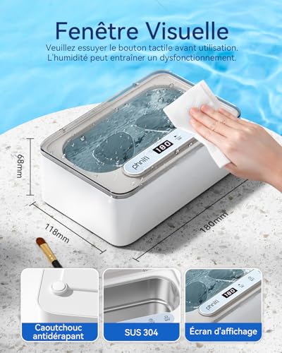 Detalle de Phniti Nettoyeur Ultrasons 47 kHz, Ultrasonic Cleaner 330 ml – Nettoyage profond pour bijoux et prothèses