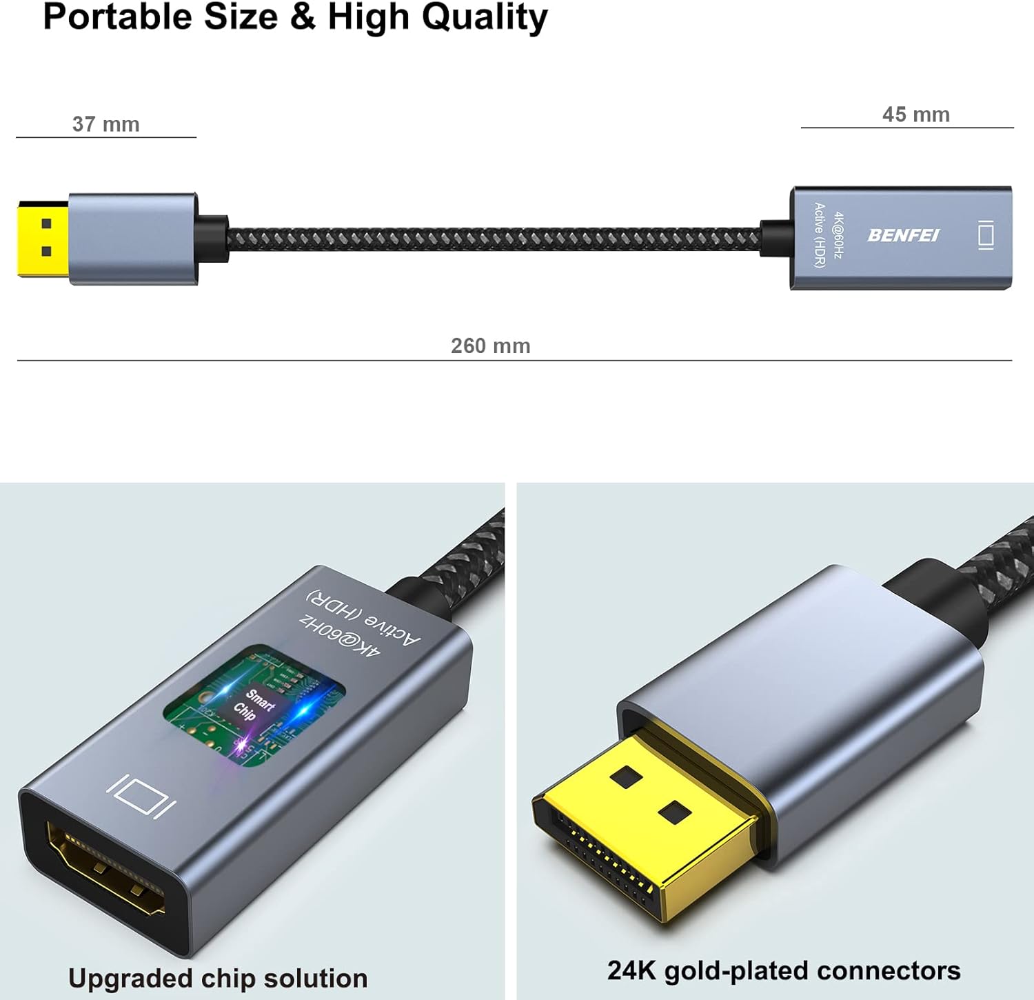 Thumbnail 5 de BENFEI Aktiv DisplayPort-auf-HDMI-Adapter (DP zu HDMI), unidirektional – für 4K@60 Hz & Multi-Display