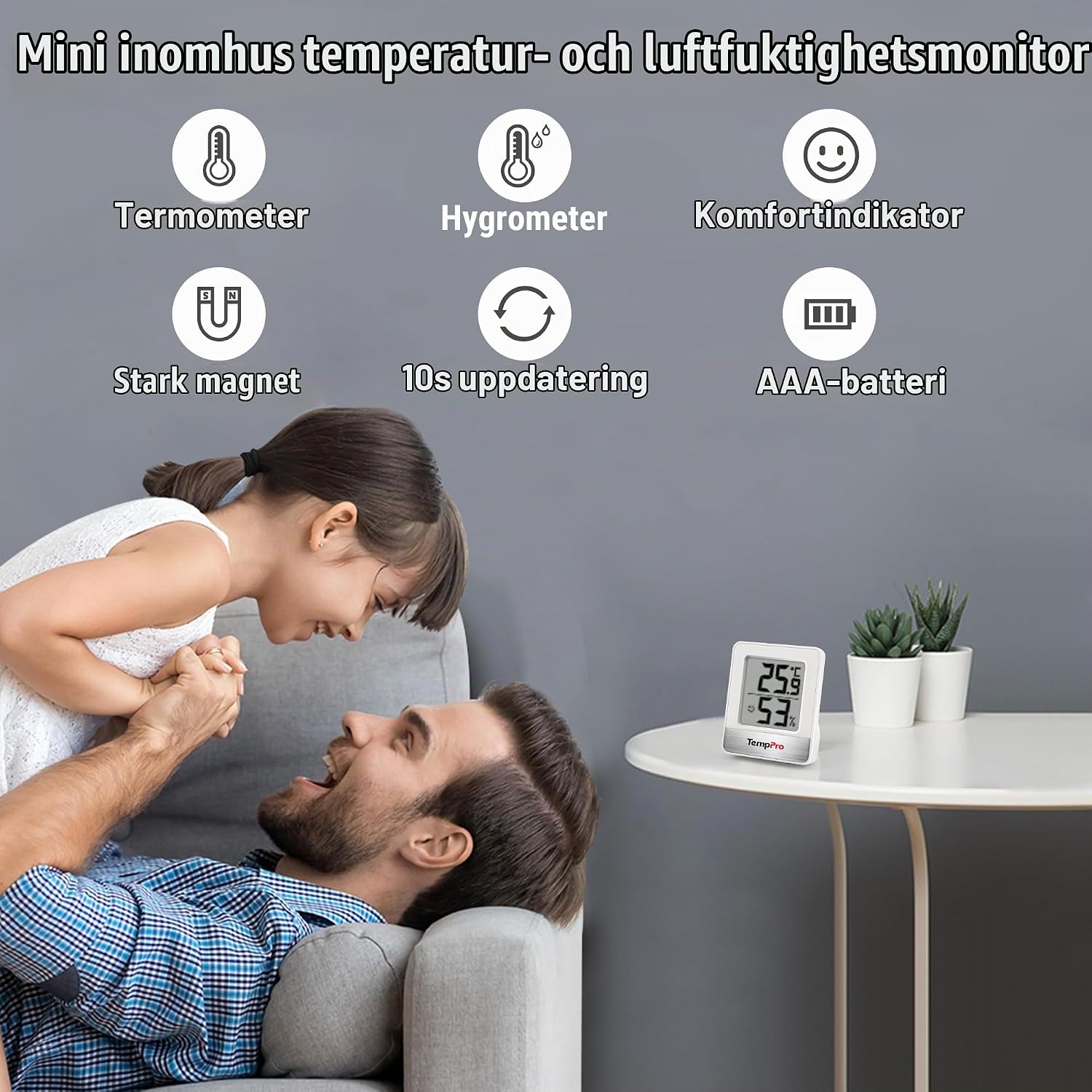 Detalle de TempPro TP49-2 digital inomhustermometer och hygrometer, 2-pack