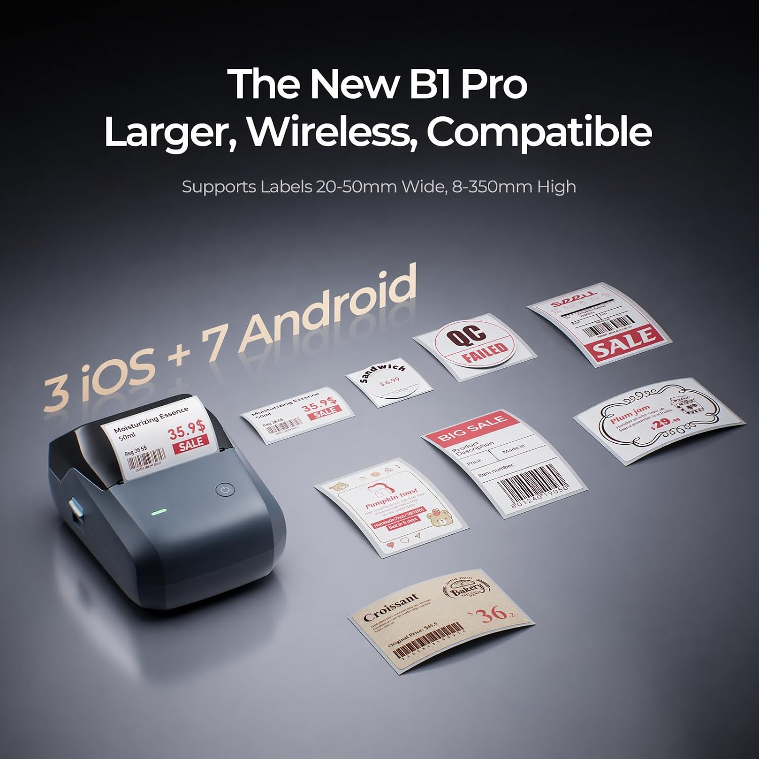 Detalle de NIIMBOT B1 Pro Bluetooth Label Printer: 300 DPI, Red/Black Dual-Colour Printing