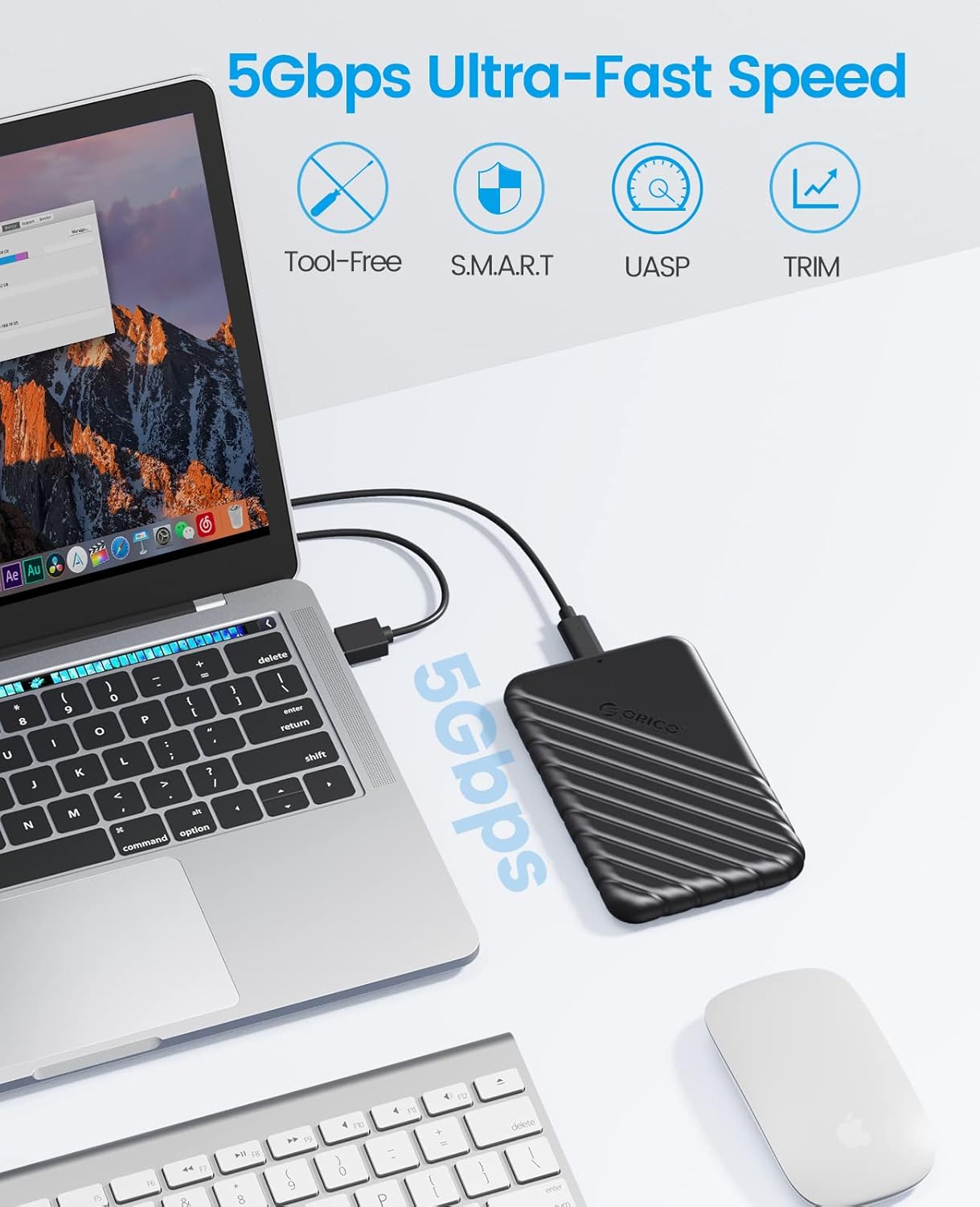 Detalle de ORICO lot de 4 boîtiers pour disque dur 2,5" USB 3.0 UASP/TRIM (sans outils) noir