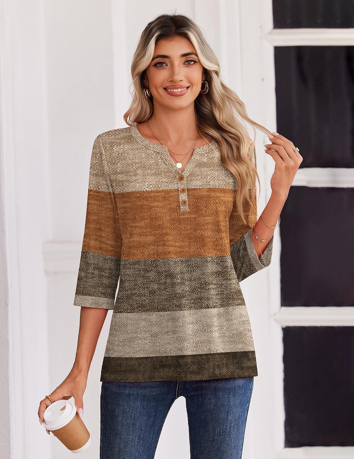 Detalle de Zeagoo 3/4 Sleeve Women’s Tops: Casual Dressy Summer Blouses for Work and Beyond