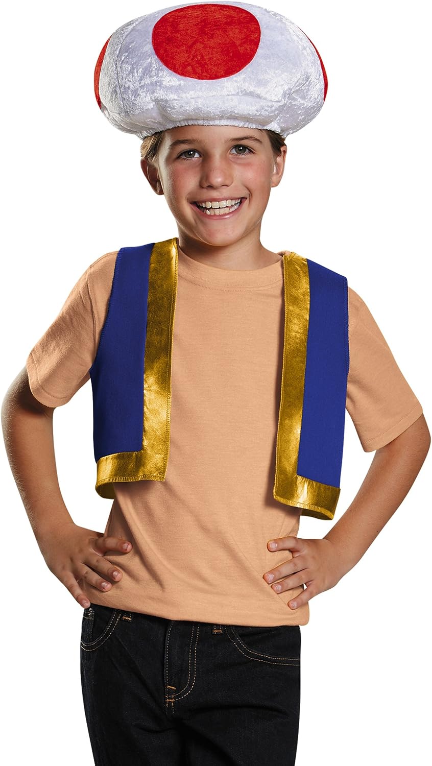 Detalle 1 de Disguise Super Mario Bros. Toad Costume Accessory Kit for Kids, Hat & Vest