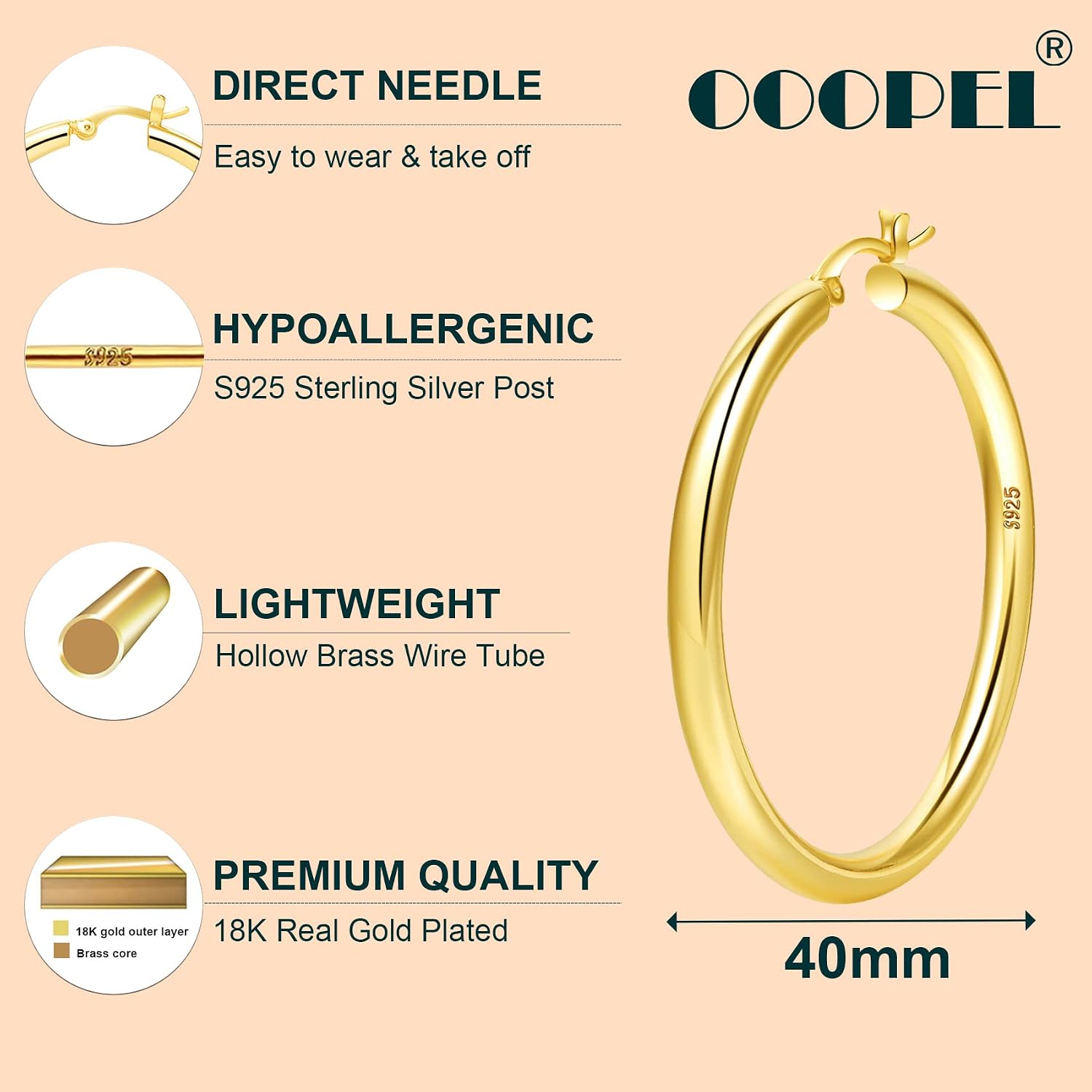 Thumbnail 1 de Chunky 4mm Gold Hoop Earrings 30mm