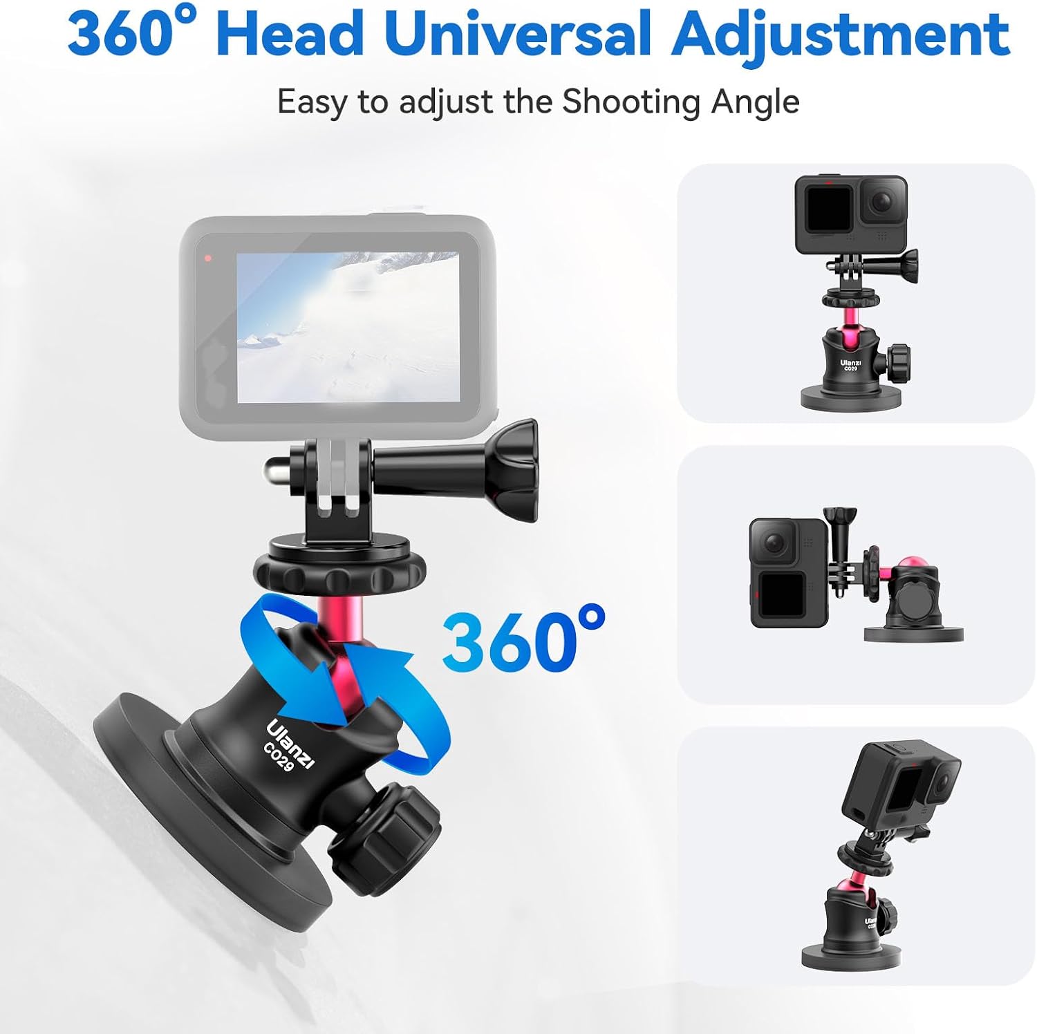 Detalle de ULANZI Support de caméra magnétique avec rotule 360° et 6 aimants intégrés (compat. Hero et DJI Osmo Action)