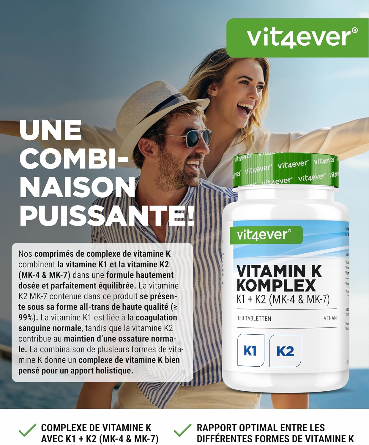 Thumbnail 1 de Complexe Vitamine K vit4ever – 180 comprimés vegan (K1, MK4 & MK7) très dosé