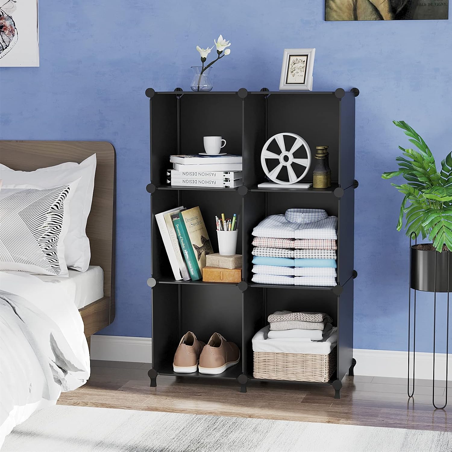 Thumbnail 3 de AWTATOS ULPZ002 6-Cube Storage Organizer, Black Plastic Stackable Shelves