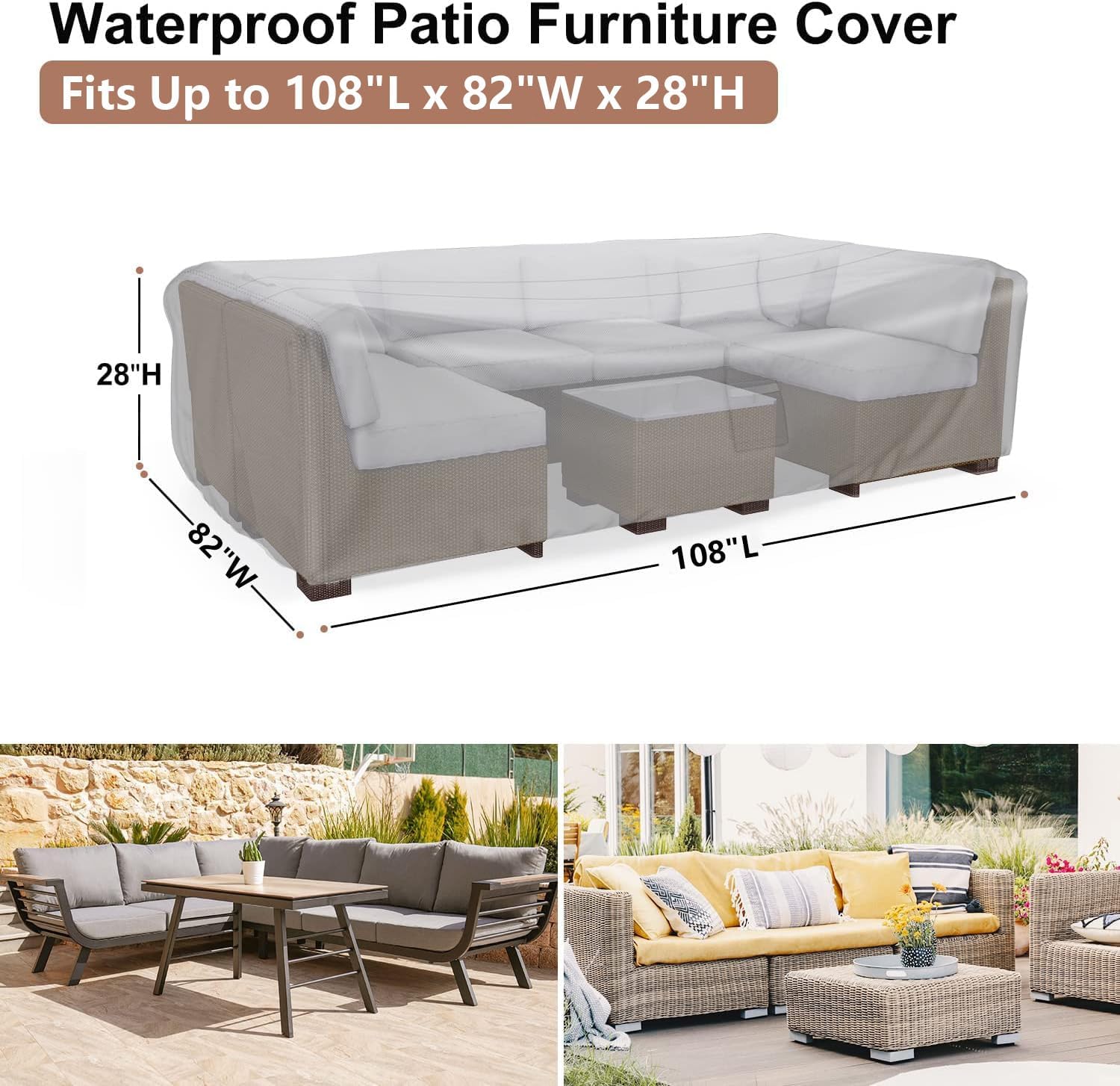 Detalle 2 de BROSYDA BSD-059 Outdoor Patio Furniture Cover, 108"L × 82"W × 28"H