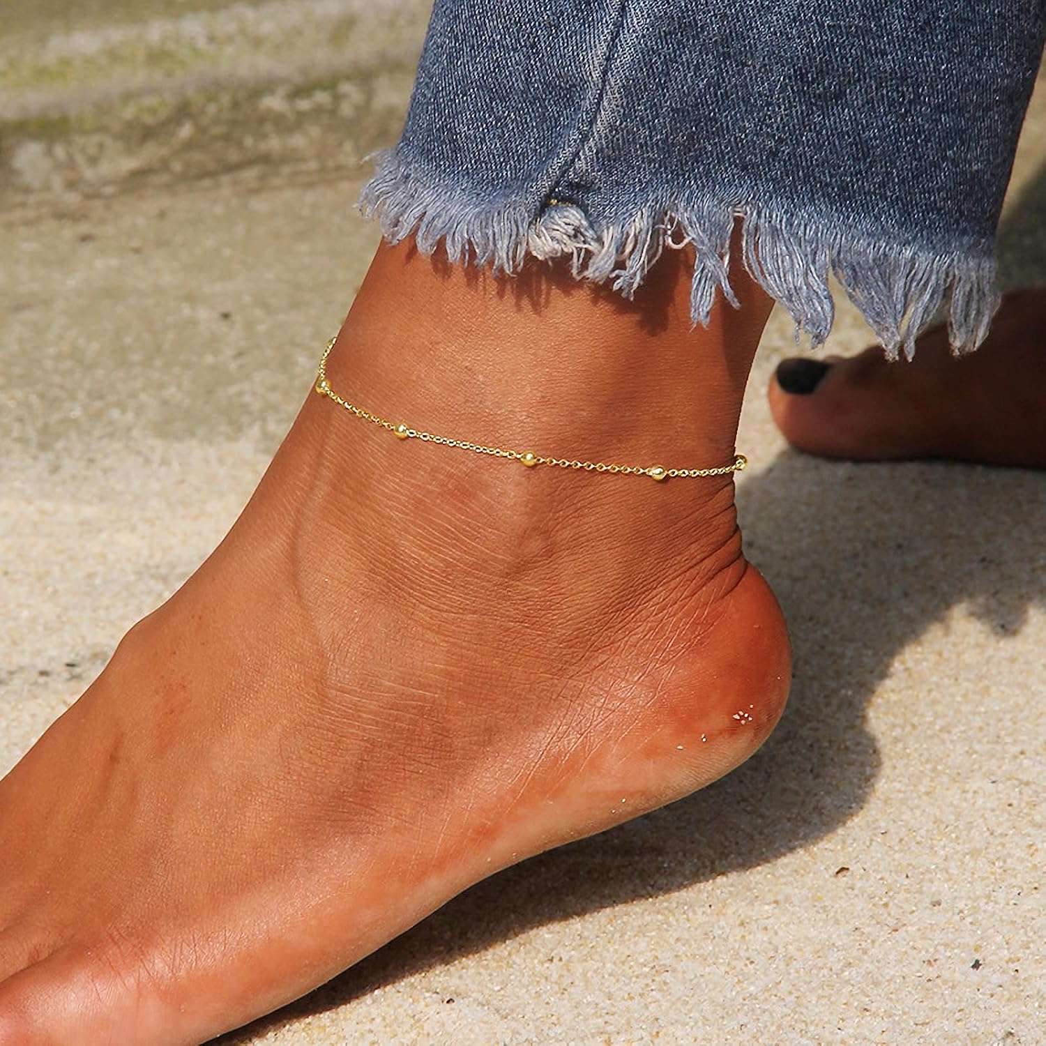 Detalle de Loutade Fußkette Silber 925 – verstellbar mit Bead/Sterne, sommerlicher Fußschmuck