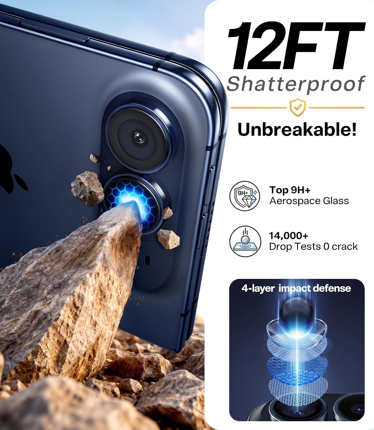Detalle de TORRAS iPhone Duo Camera Lens Protector, Night Sky, 9H+ Aerospace Glass