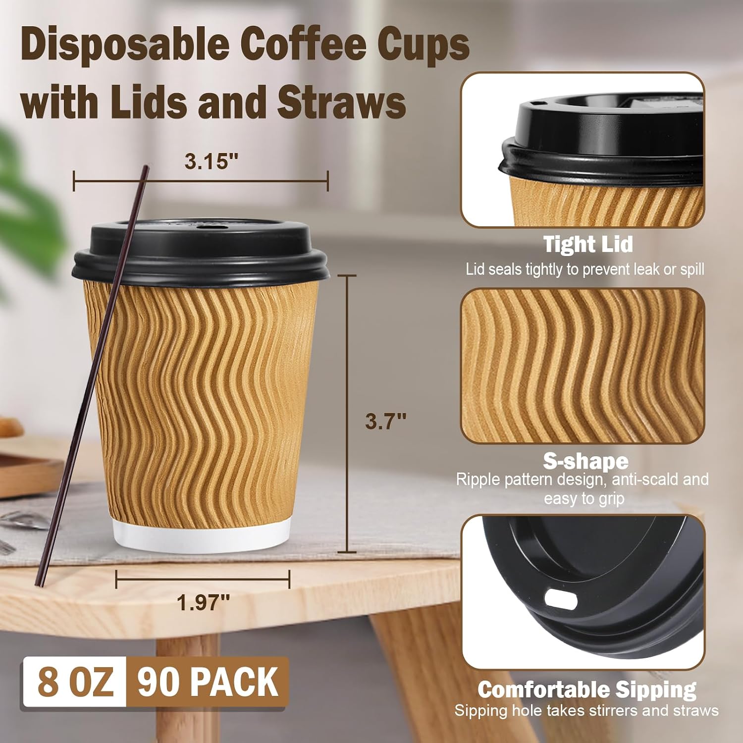 Thumbnail 1 de SIUQ 8 oz Disposable Coffee Cups