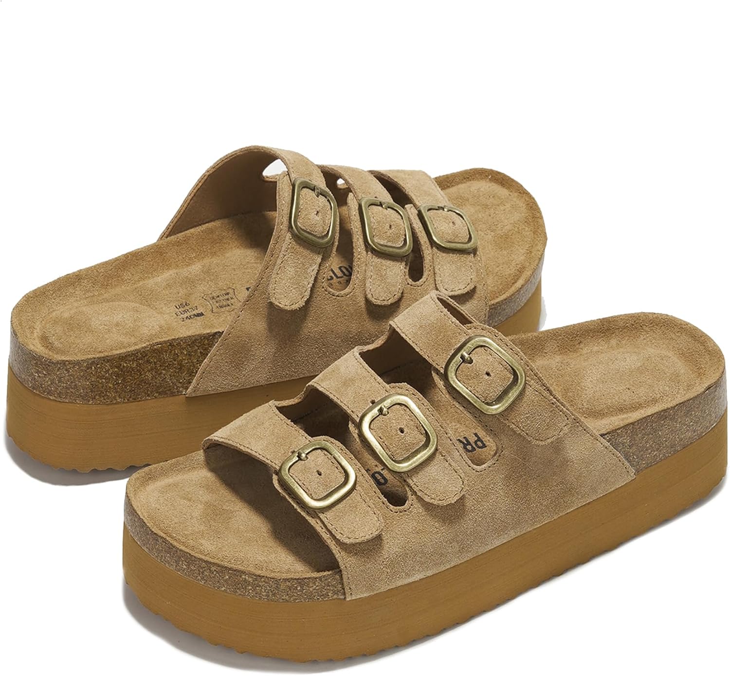 Detalle de Project Cloud 3-Strap Platform Sandals in Genuine Leather for Women (Memory Foam Insole)