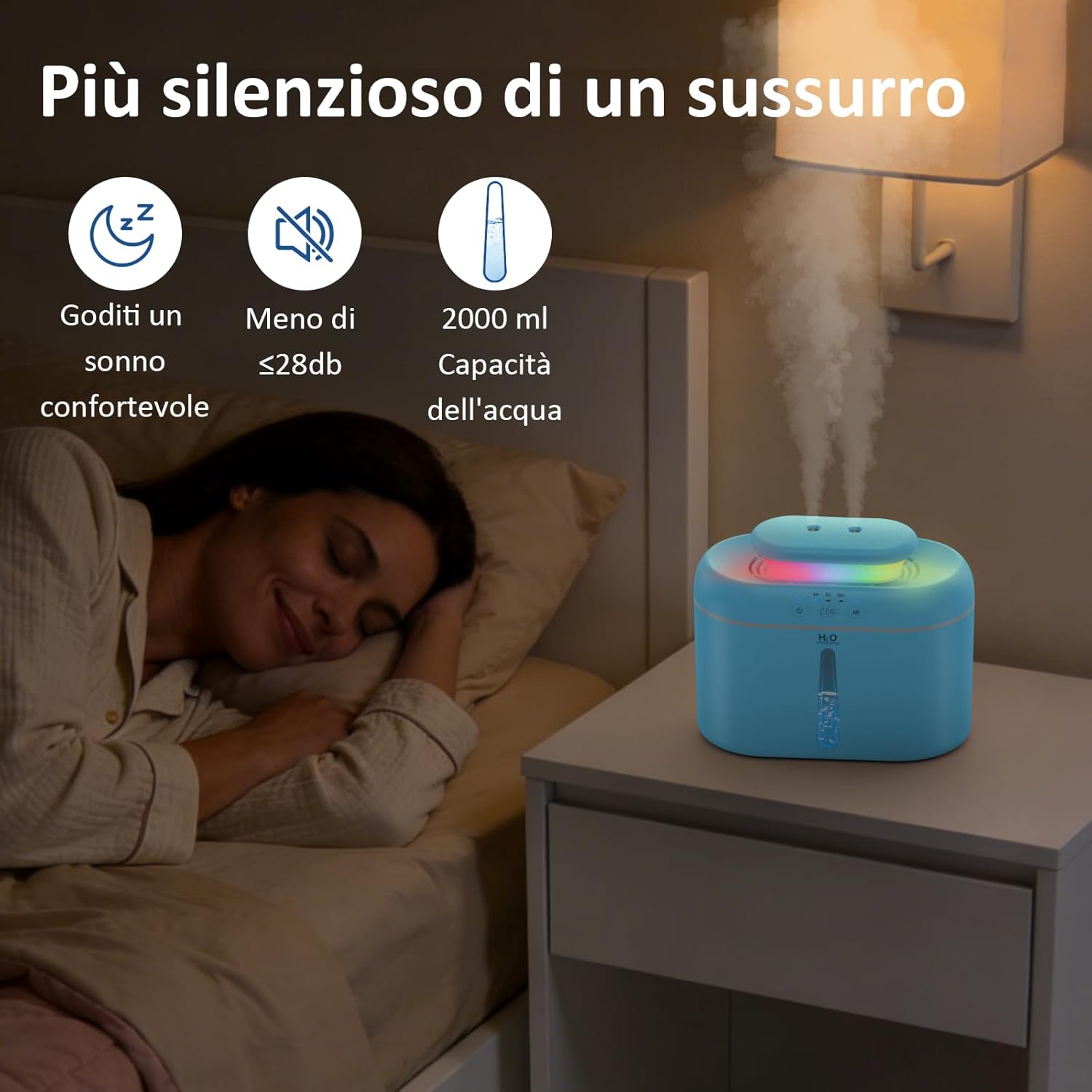 Thumbnail 2 de LKV Umidificatore 2L per Ambiente Bambini con Ugello a Due Vie, Spegnimento Automatico, Timer e Luce Notturna