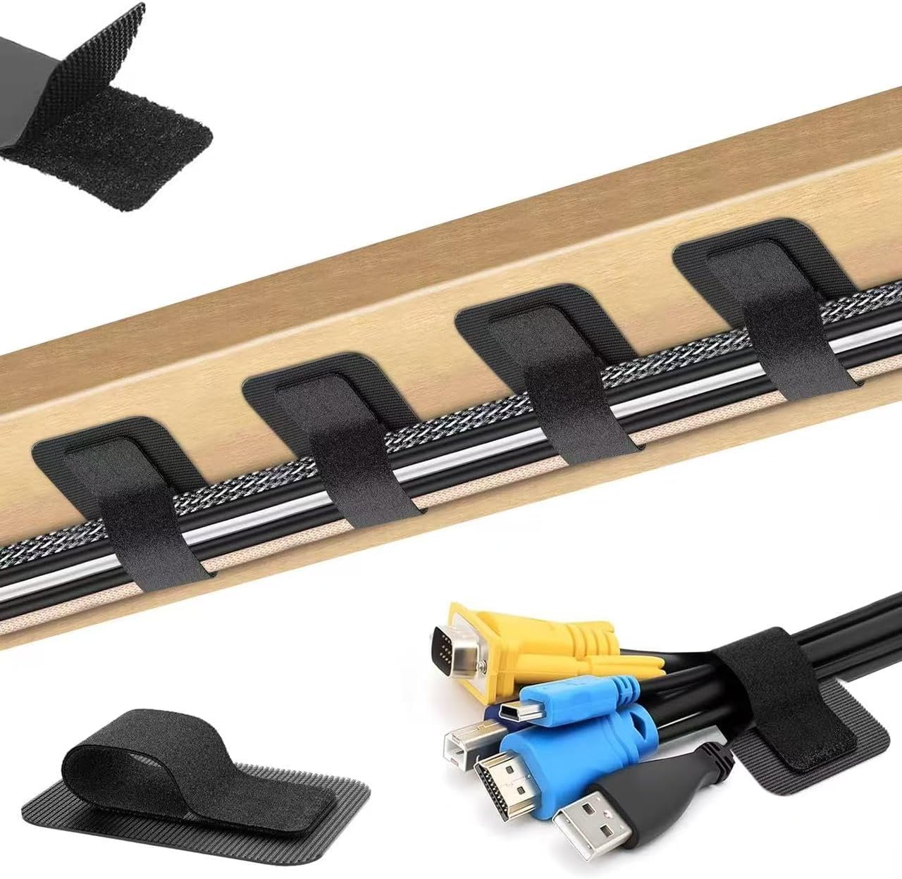 Kabelmanagement Schreibtisch – 25 Paul Paar Klett-Kabelbinder mit Klebepads für unter dem Tisch