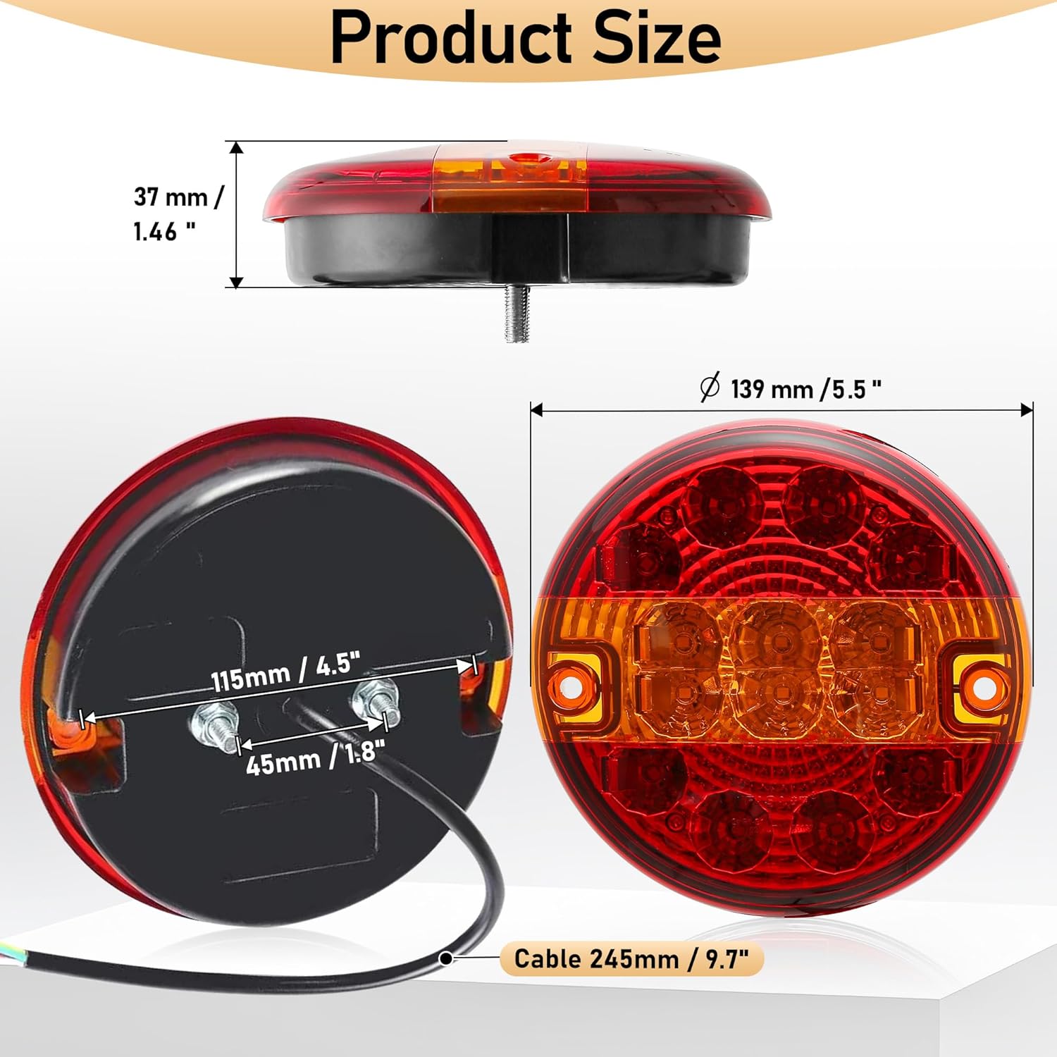 Thumbnail 3 de DARKGUARD 2PCS Round LED Trailer Tail Lights (12V/24V) – IP67 Waterproof, Stop/Turn/Position