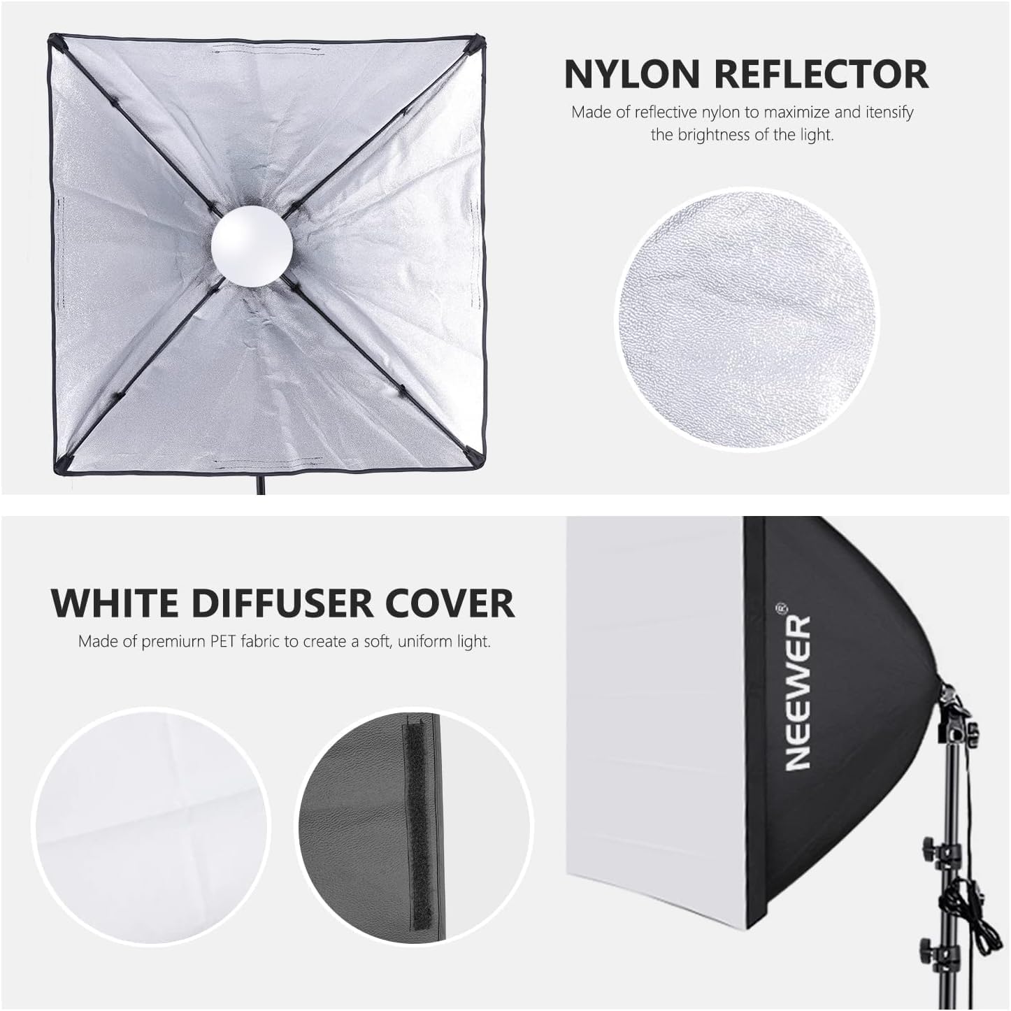 Thumbnail 3 de Neewer 700W Professional Photography Softbox Lighting Kit (24"x24" / 60x60cm) with E27 Socket & Stands