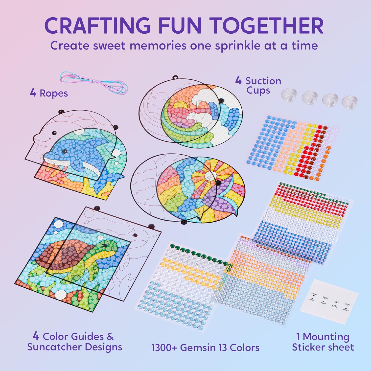 Detalle de Klever Kits Suncatcher Fenster Bastelsets für Kinder (4 Themen) – DIY Diamant Malset ab 6 Jahren