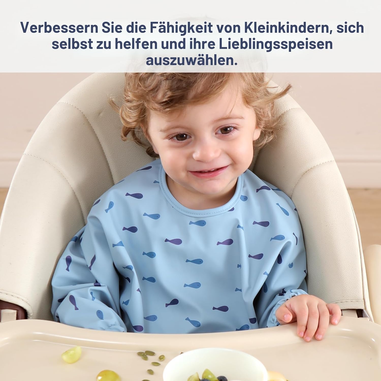 Thumbnail 6 de Yiupea Lätzchen mit Ärmeln „Mess Proof“ (Baby Led Weaning), wasserdicht & maschinenwaschbar – Blau, 6–24 Monate