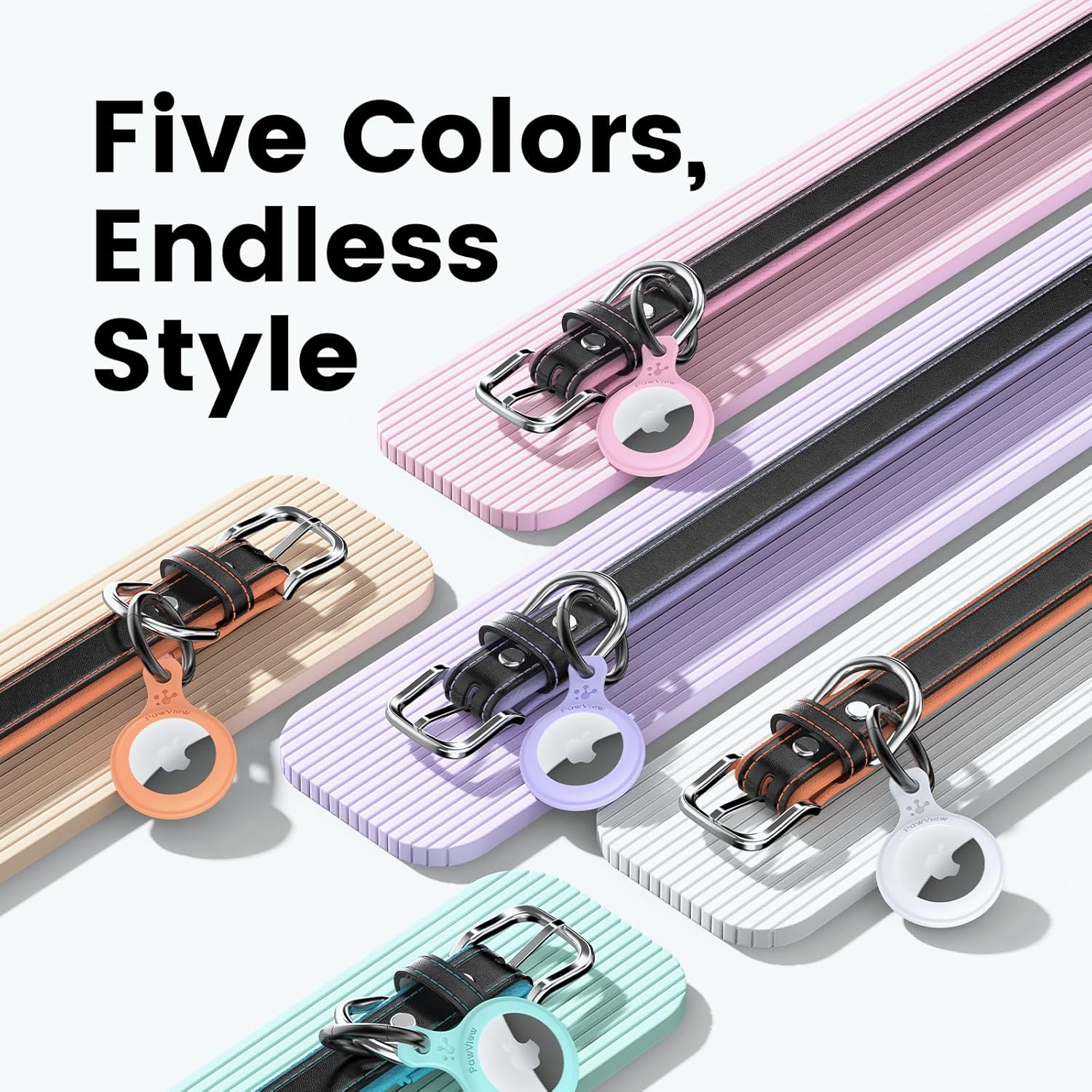 Thumbnail 4 de PawView leather dog collar with AirTag holder (QR code) – adjustable breathable PU lining in orange (medium)