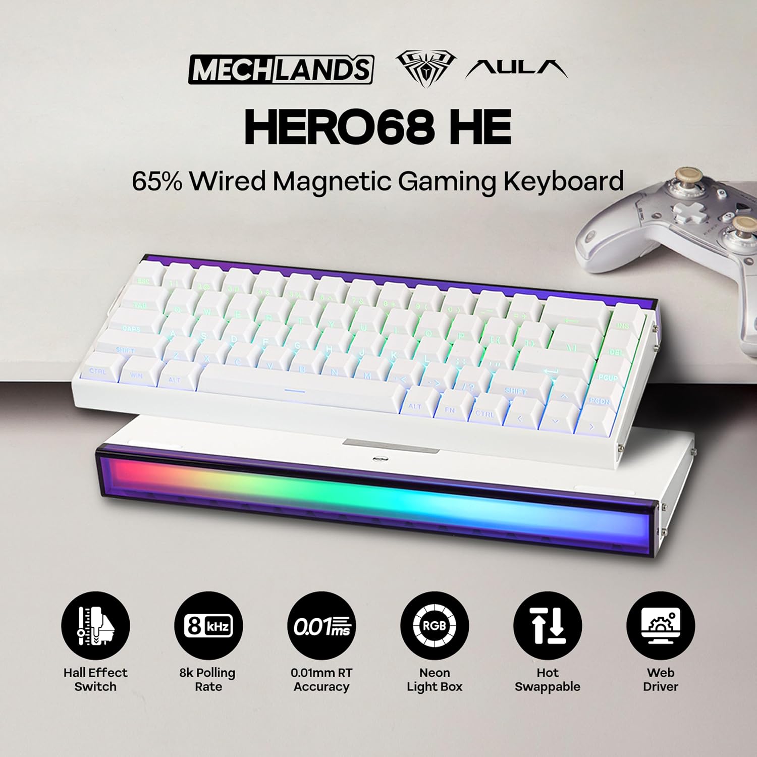 Detalle 2 de MechLands Hero68 HE Magnetic Gaming Keyboard 8KHz