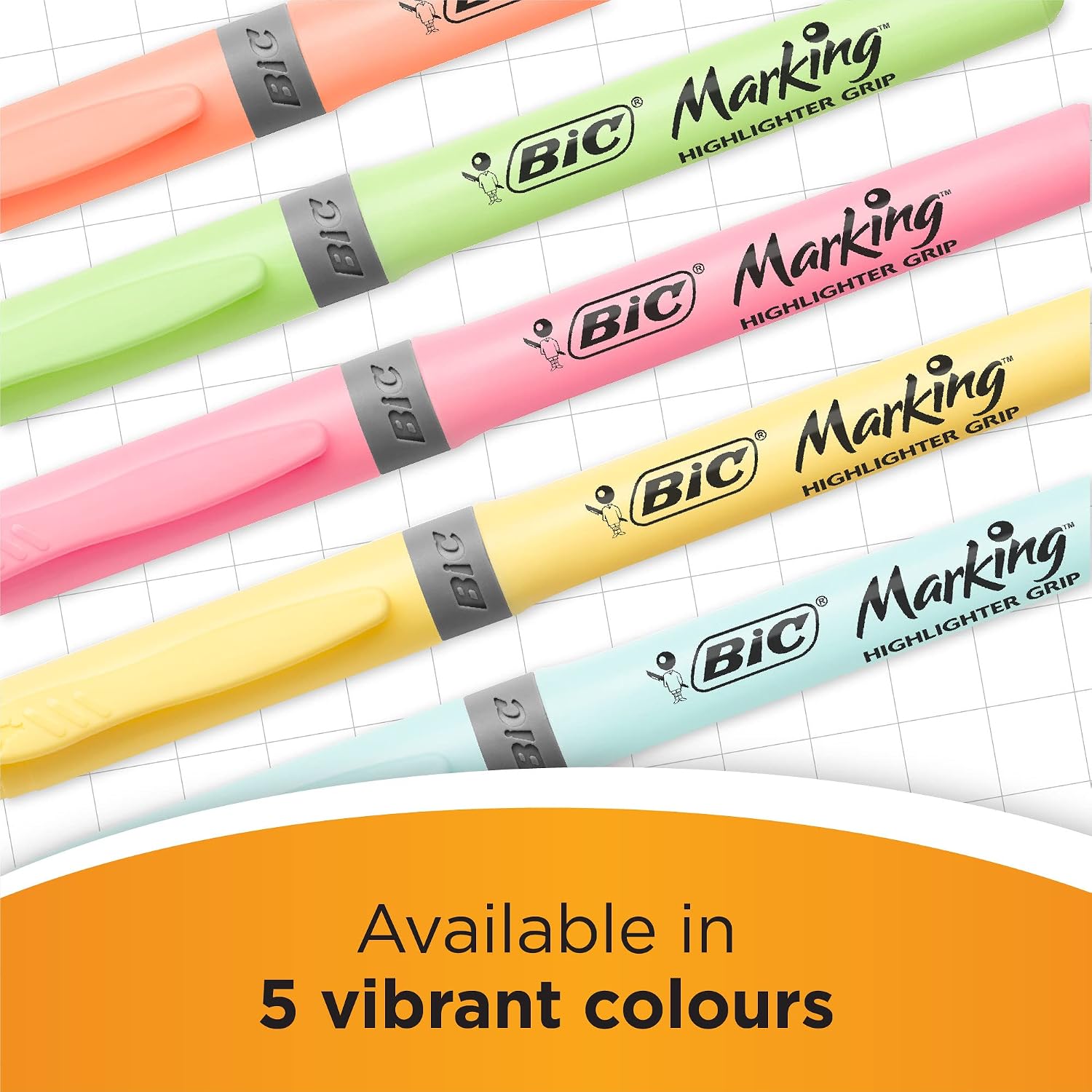 Thumbnail 2 de BIC Highlighter Grip with Ribbed Rubber Grip – 12 Pack (Intense & Pastel Colours)