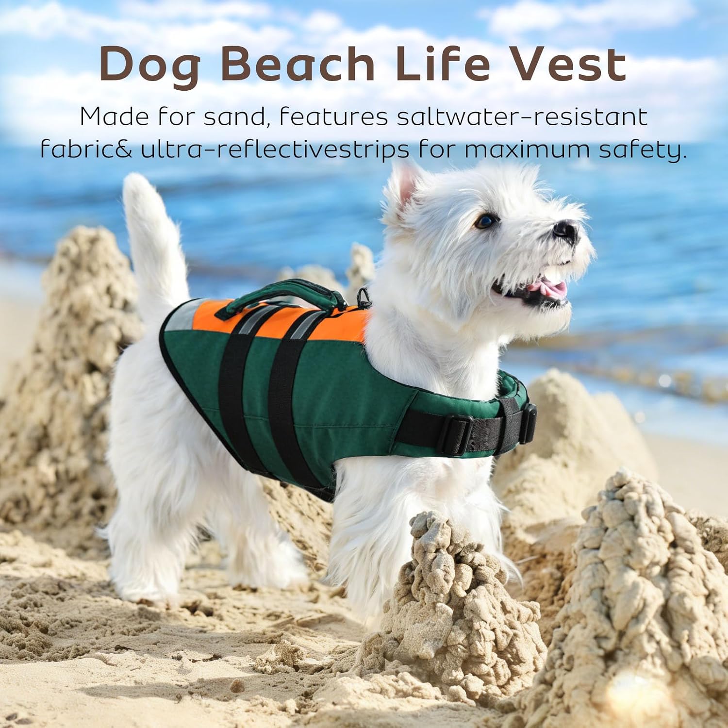 Detalle 2 de CITÉTOILE Dog Life Jacket with Handle & Safety Leash — Buoyancy Aid Vest for Boating, Pool & Lakes