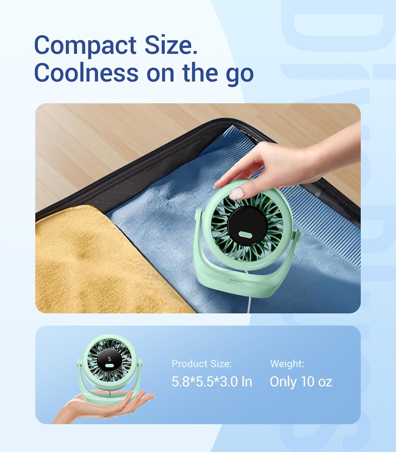 Thumbnail 6 de Diveblues TurboBreeze Portable Turbo Desk Fan (5-inch) — USB mini desk fan with LED display and 360° adjustment