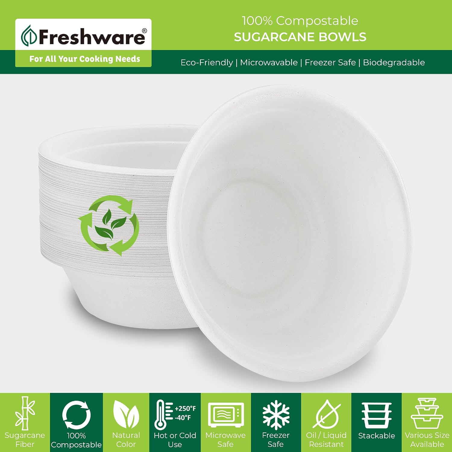 Detalle 2 de Freshware Paper Bowls (32 oz) — 50-Pack Disposable, Compostable Sugarcane Fiber Soup Bowls