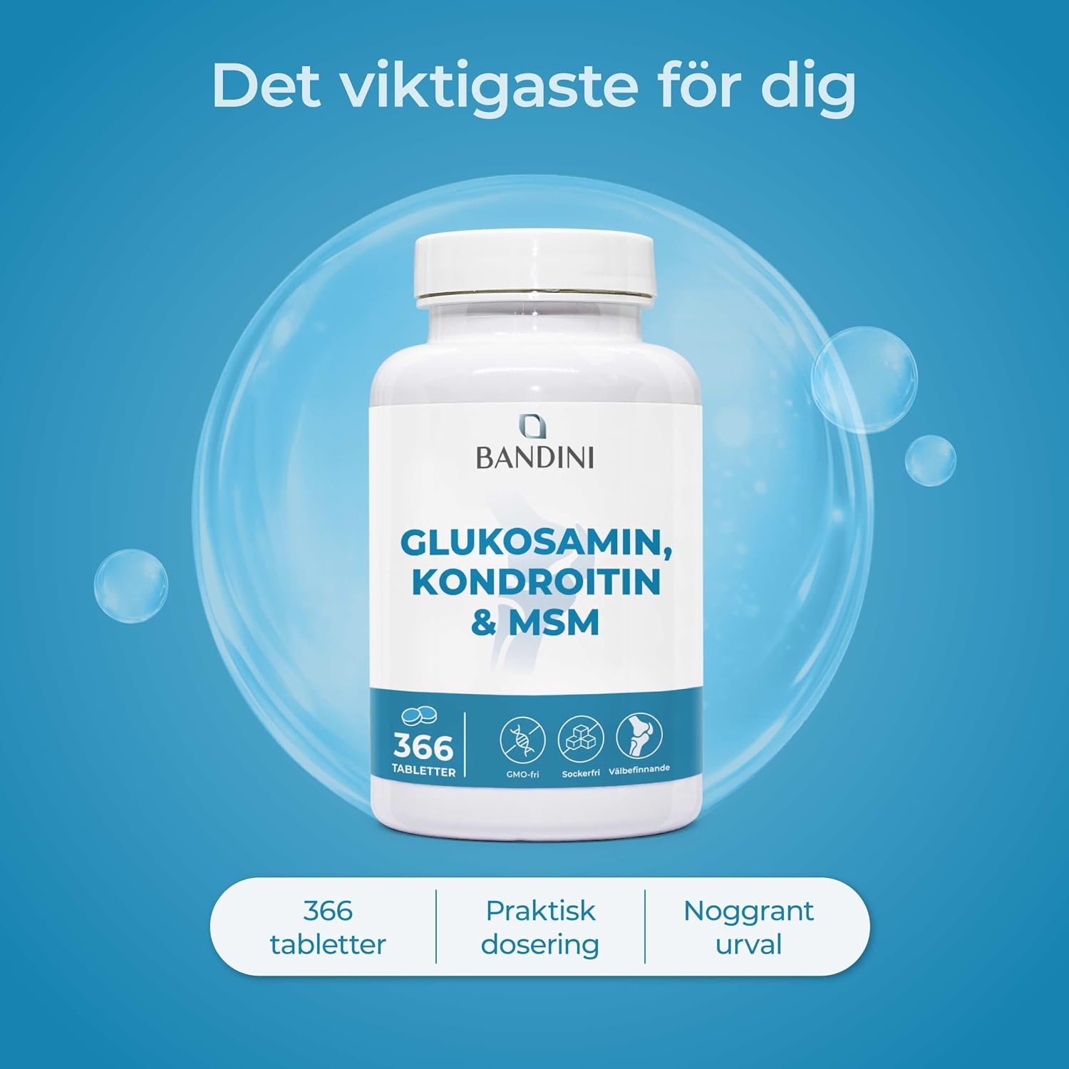Detalle 2 de BANDINI Glukosamin, kondroitin, MSM och C-vitamin – 366 veganska tabletter