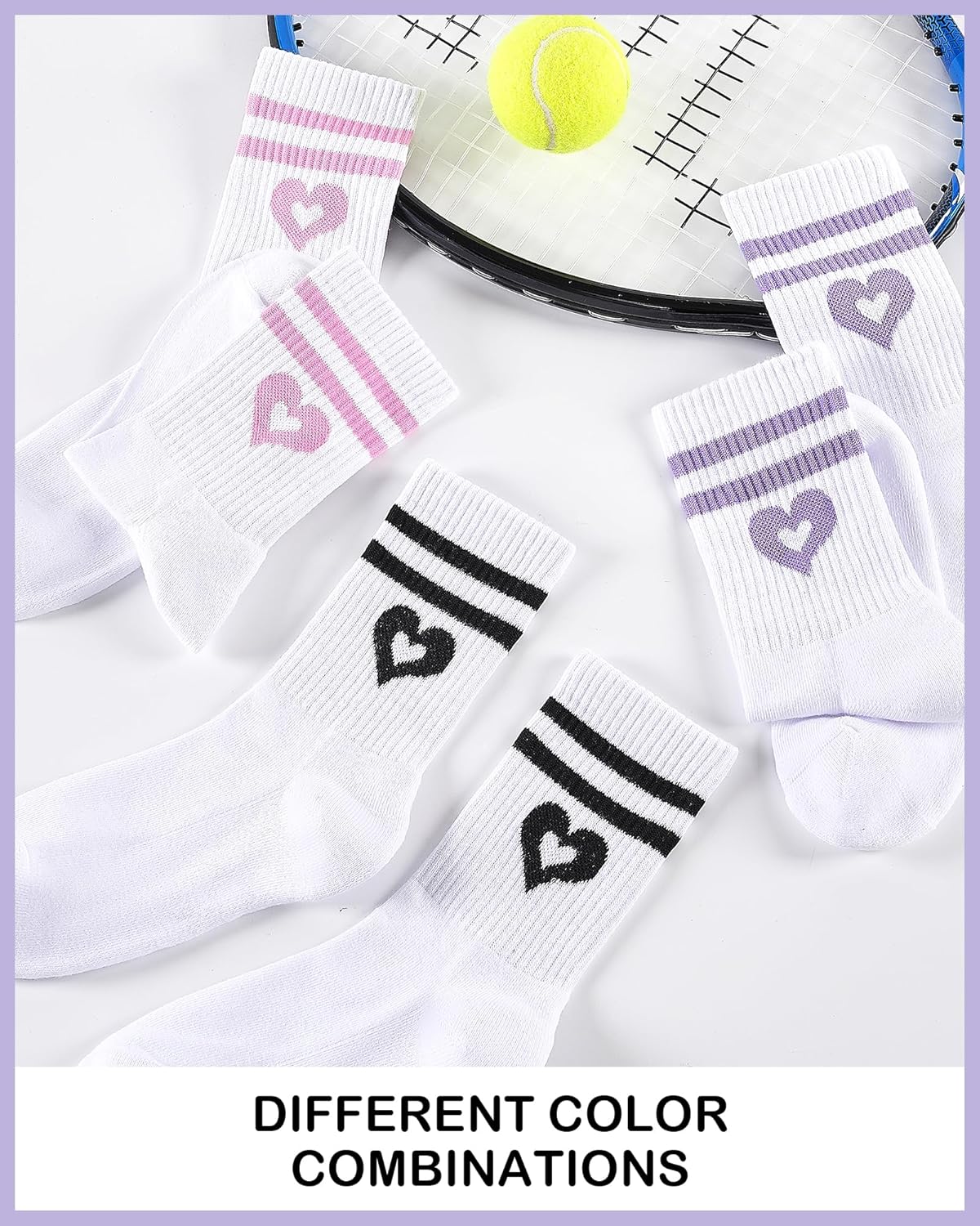 Thumbnail 6 de Niofind Chaussettes de Tennis Femme — Lot de 3 paires en coton avec motif cœur