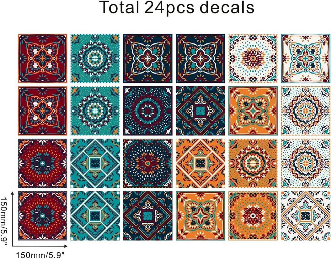 Thumbnail 6 de KAIRNE 24pcs Moroccan Tile Decal – 15x15cm Peel & Stick Mosaic Tiles for Kitchen, Bathroom & Living Spaces